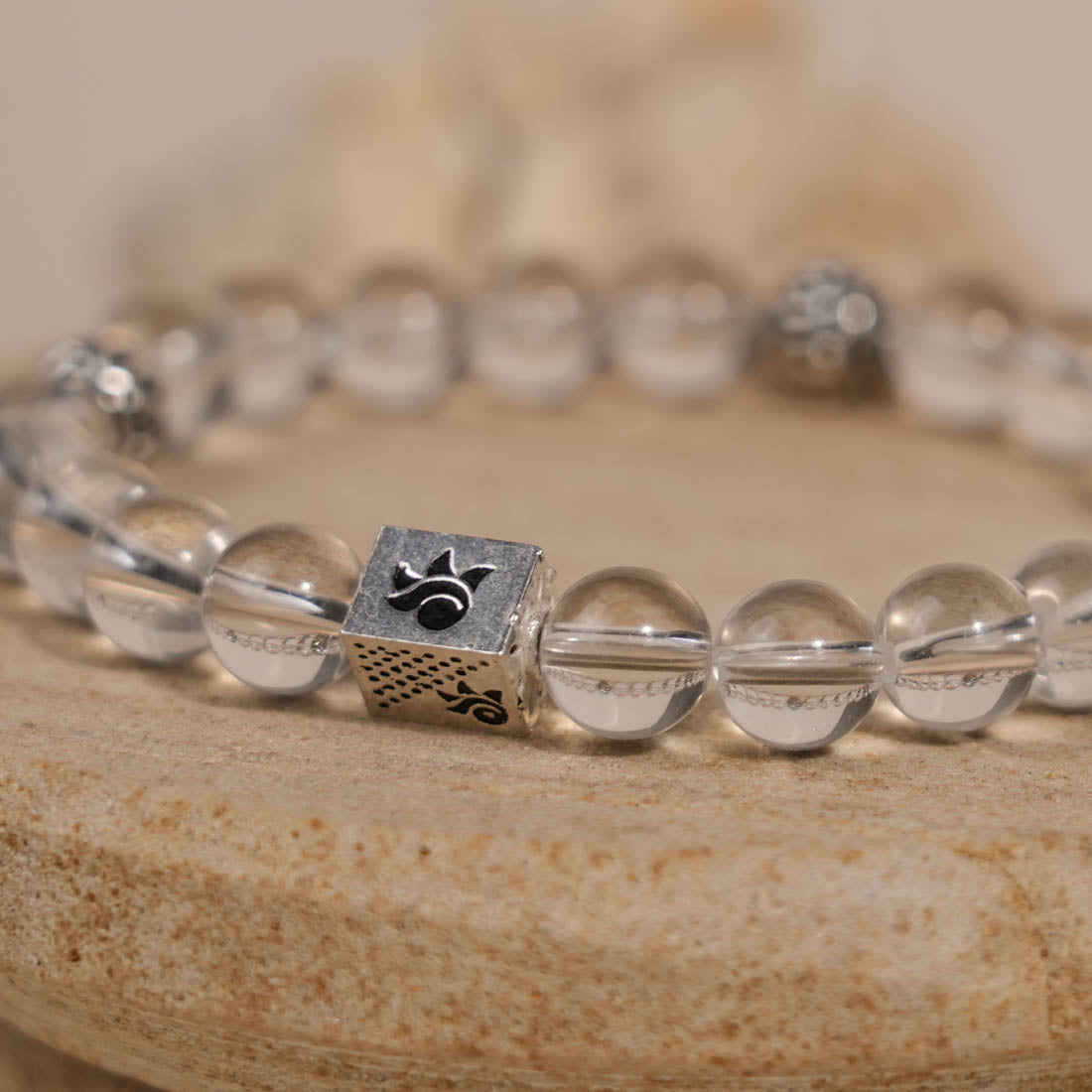 Prinjal Jewellers Spatik Beads with Om Silver Beads Bracelet