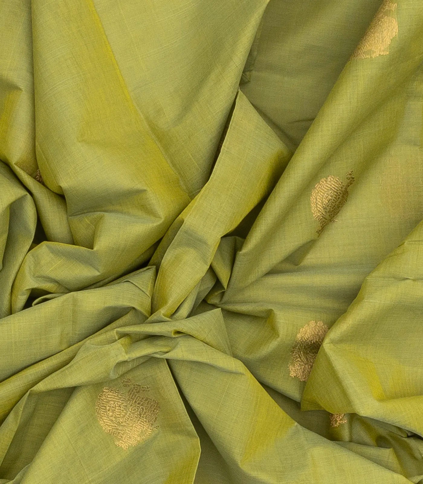 RmKV Cardamom Green Handloom Kanchi Cotton Saree With Annam Buttas - view 3