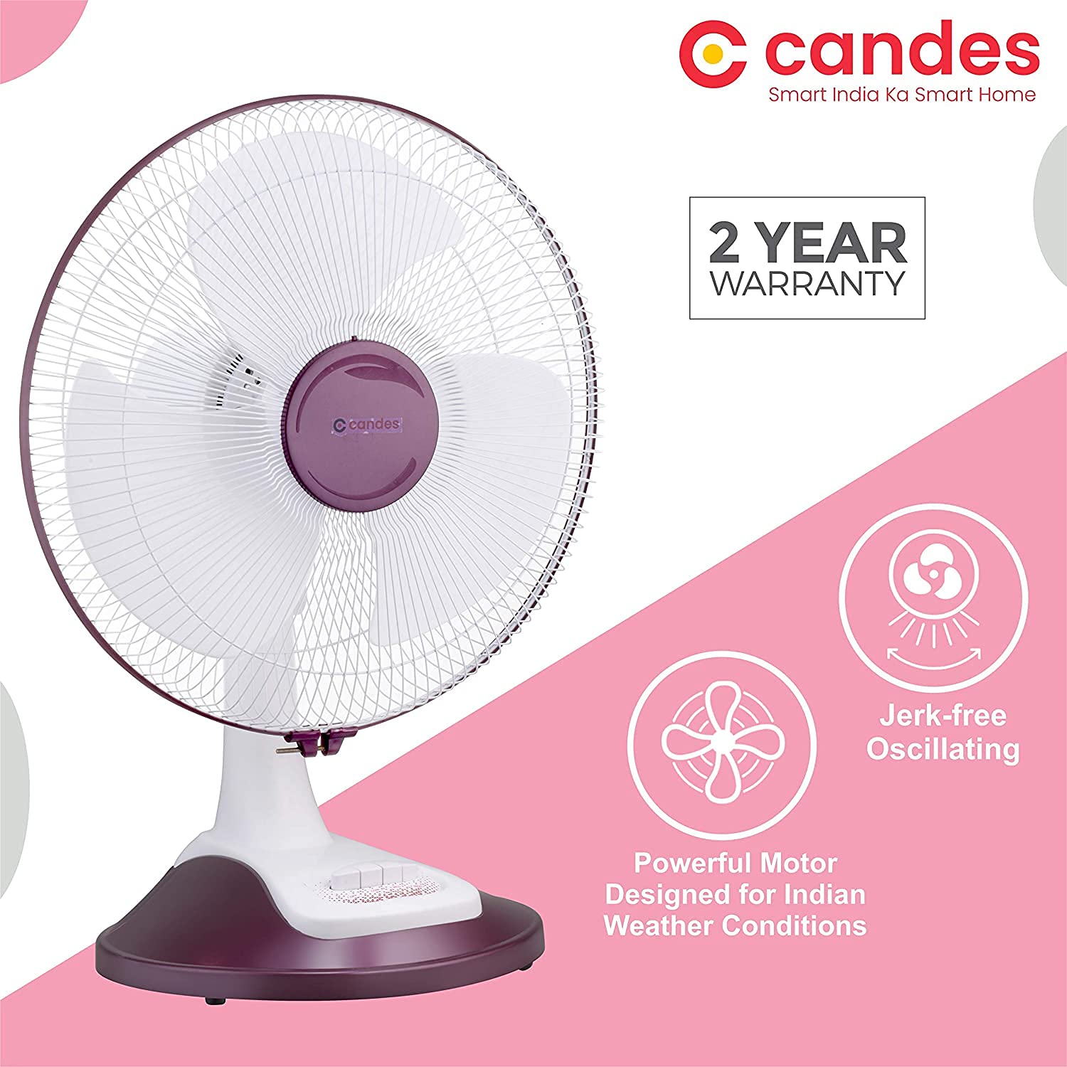 Candes Desker Table Fan for Cooling with Automatic Oscillation (400 MM) 80W (White Cherry) - view 2