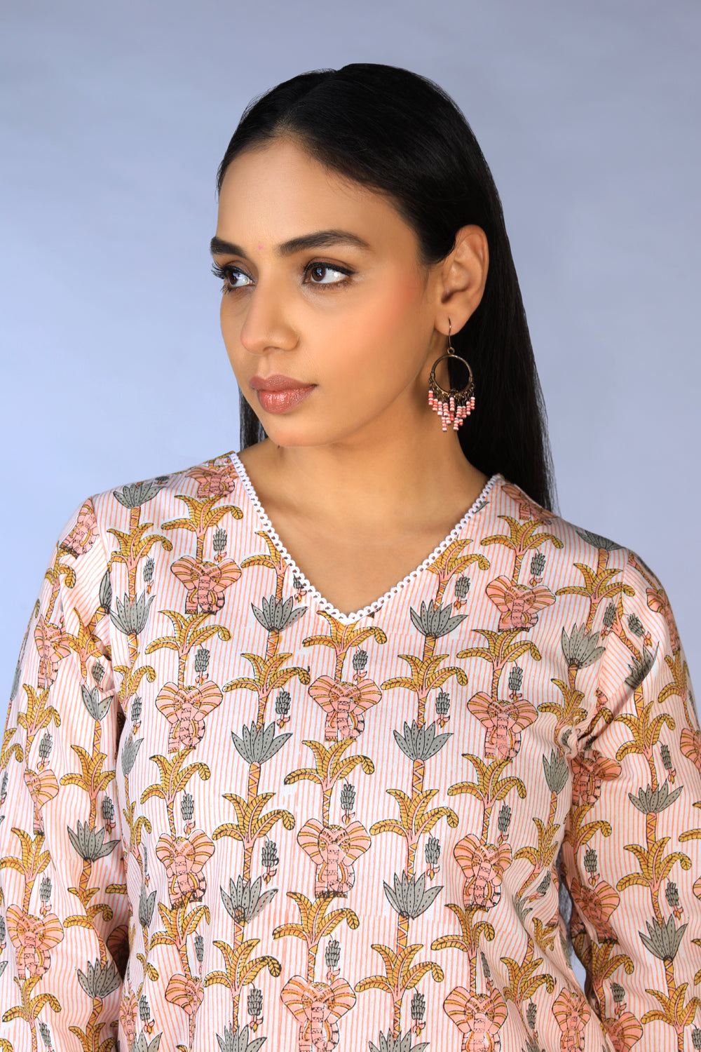 Kalanjali Ethnics Handblock printed kurti ,pants and dupatta set - view 9