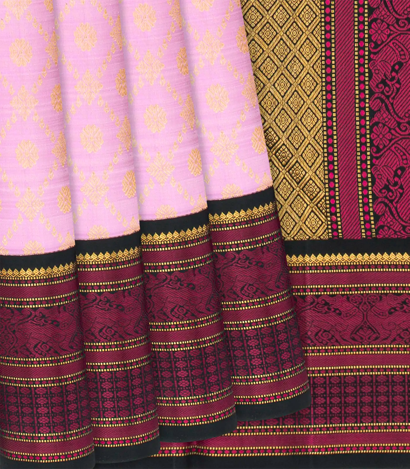 RmKV Baby Pink Handloom Kanchipuram Korvai Silk Saree With Floral Jaal Motifs-Baby Pink
