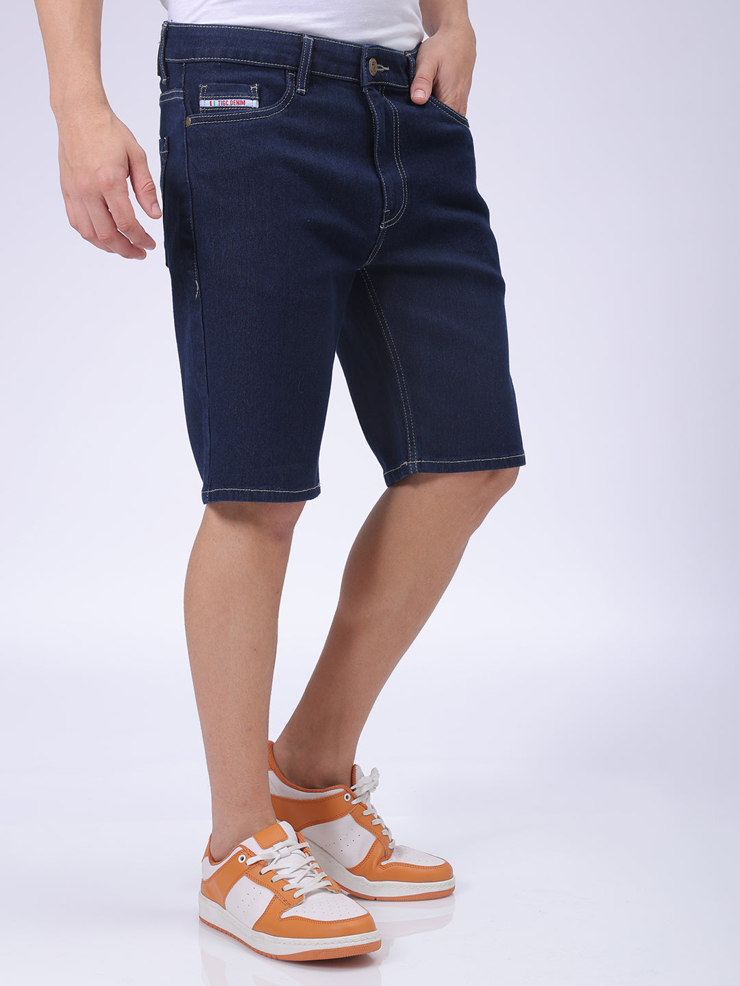 The Indian Garage Co Men's Blue Slim Fit Solid Denim Shorts