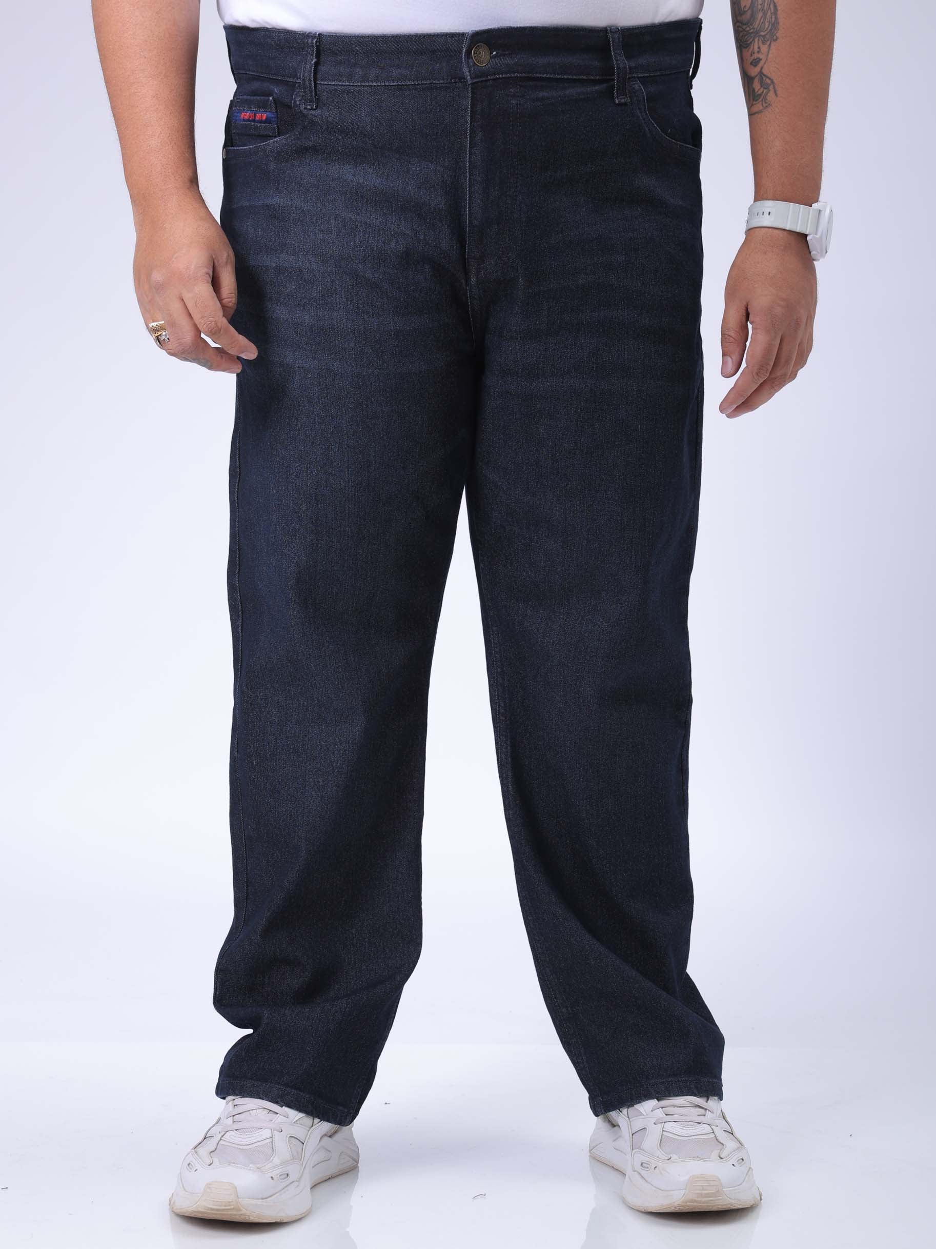 HARDSODA Men's Plus Size Blue Vintage Straight Fit Solid Jeans