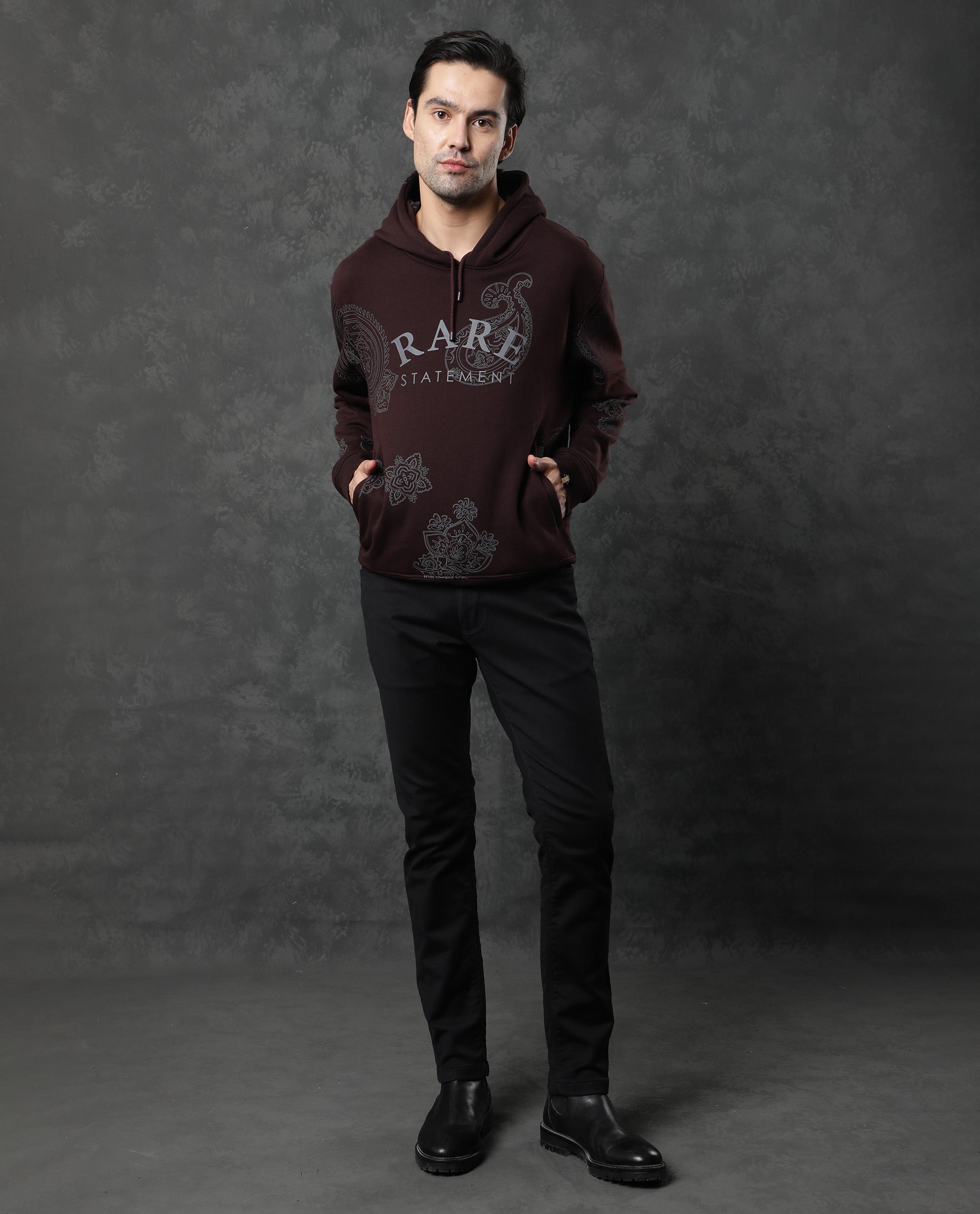 Rare Rabbit Men'S Helio Maroon Sweatshirt Cotton Polyester Fabric Hooded Neck Full Sleeves Drawstring Slim Fit - view 5