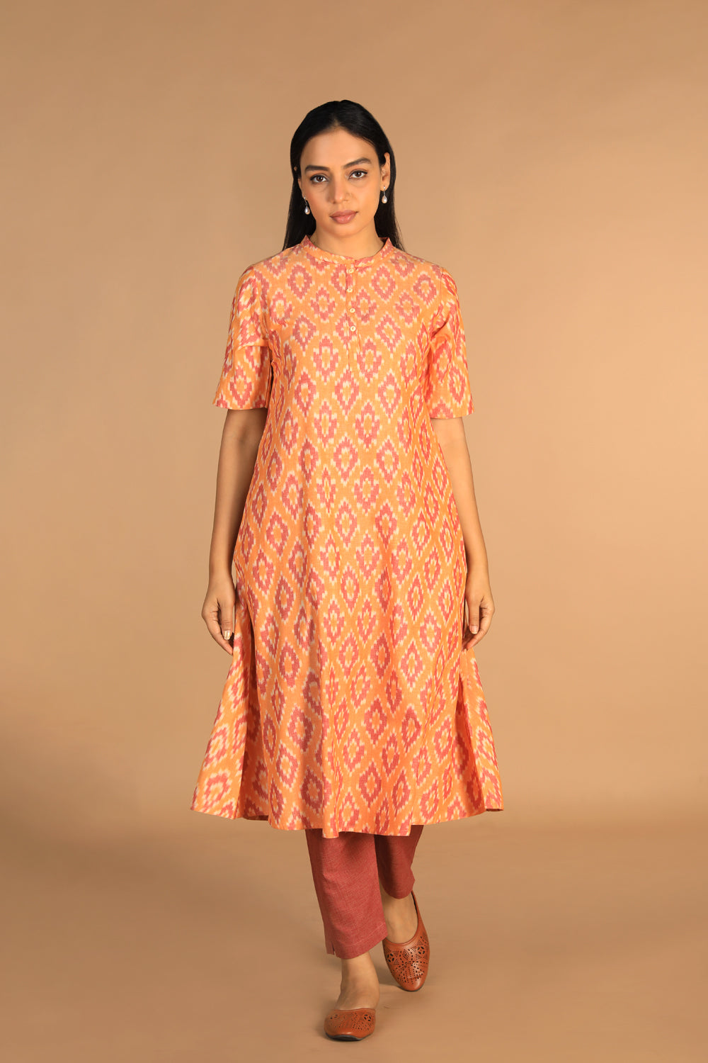 Kalanjali Ethnics Cotton Ikat kurti – Women's, PEACH