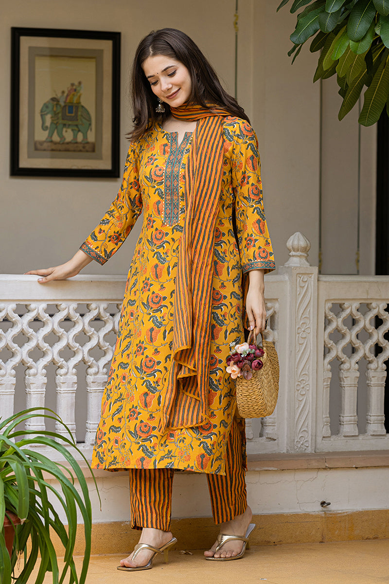 Ahika Yellow Rayon Blend Floral Printed Straight Trouser Suit Set VKSKD2256 - view 6
