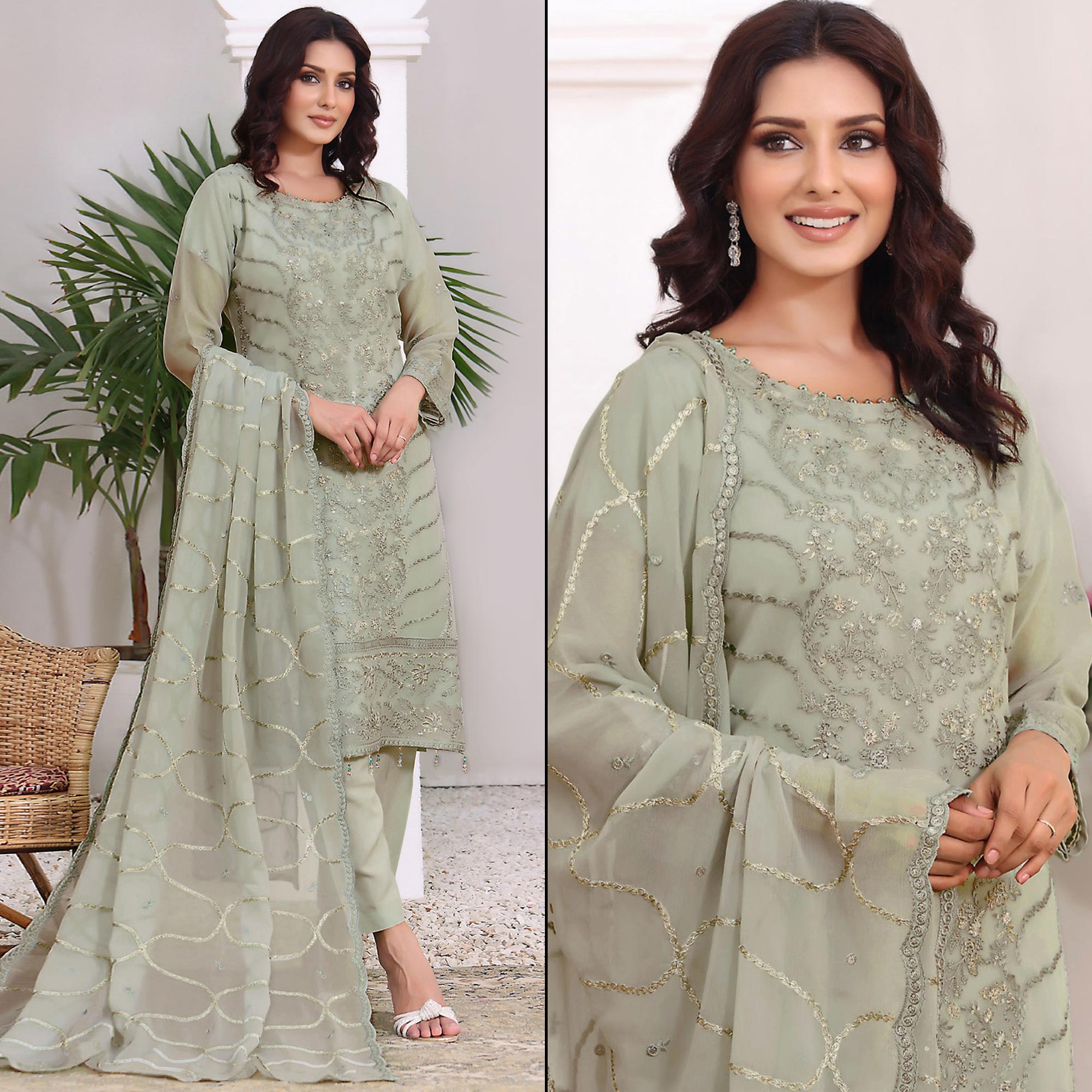 Green dresses – BlackTree green-embroidered-georgette-pakistani-dress-material-1