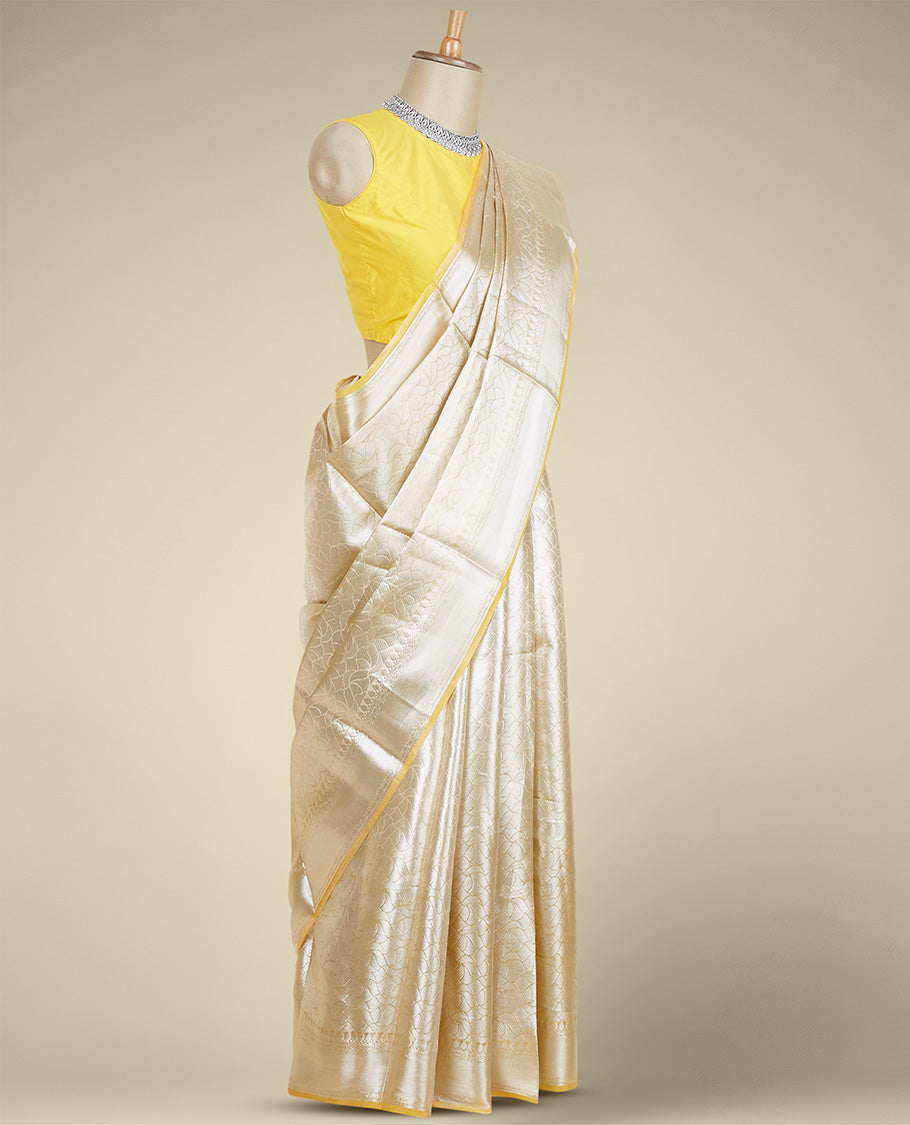 Pothys Sandal geometric zari jacquard design tissue silk saree, traditional zari border - view 2