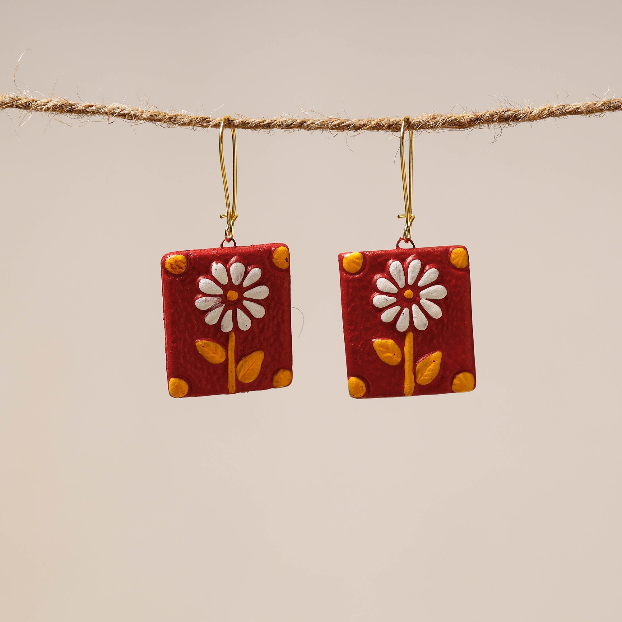 KHUSHBASH - HAPPY LOOM OF EAST Bishnupur Handpainted Terracotta Earrings 43