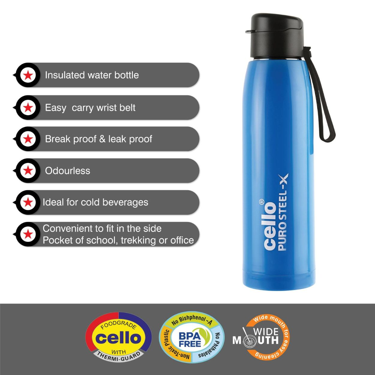 Cello Puro Steel-X Cooper 900 Water Bottle, 740ml - view 22