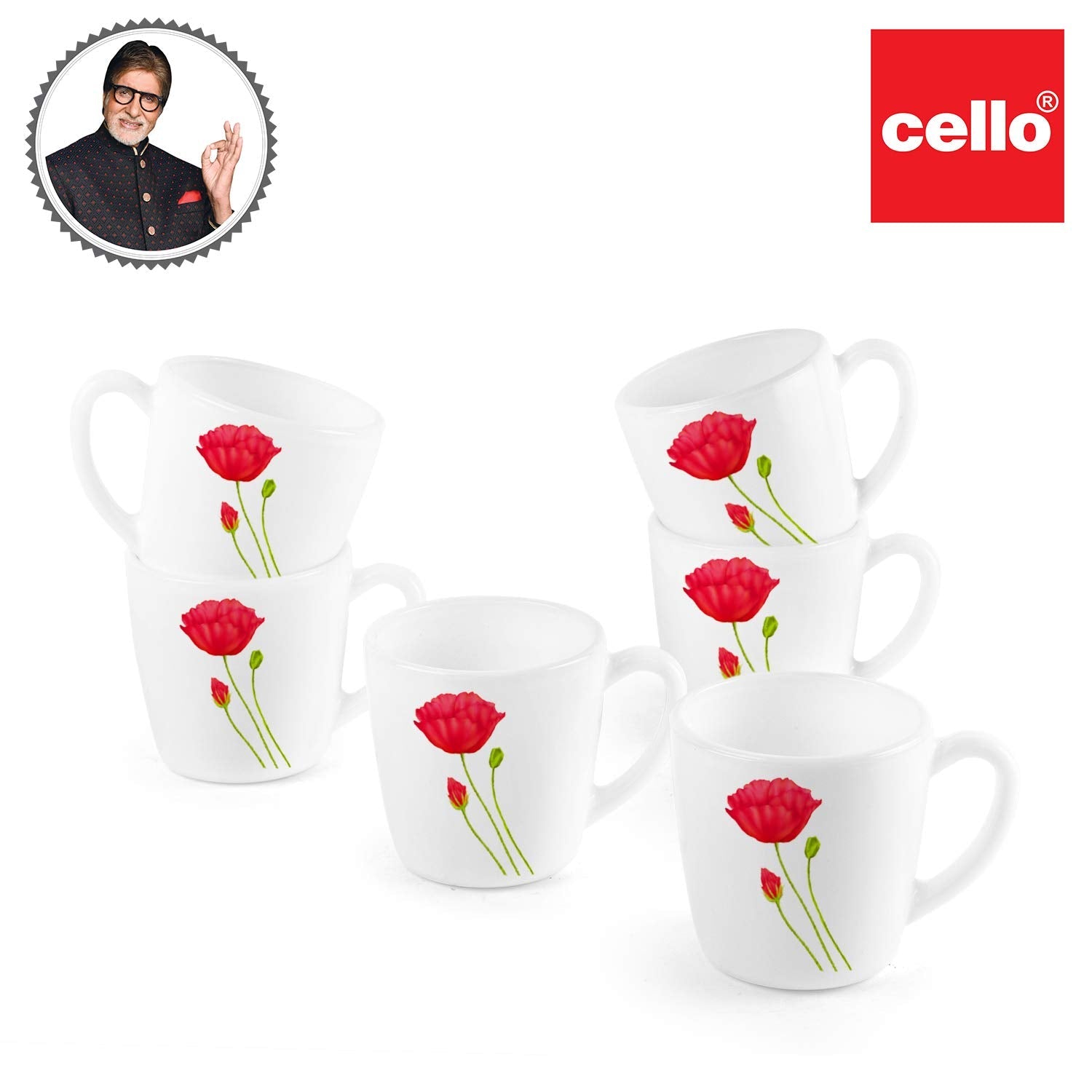 Cello Imperial Red Poppy Ricca Mugs, 6 Pieces - view 10