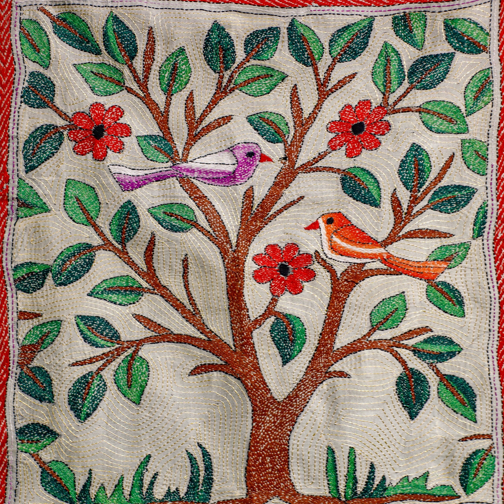 KHUSHBASH - HAPPY LOOM OF EAST Bengal Kantha Hand Embroidery Cotton Wall Hanging (19 x 20 in) 12 - view 2