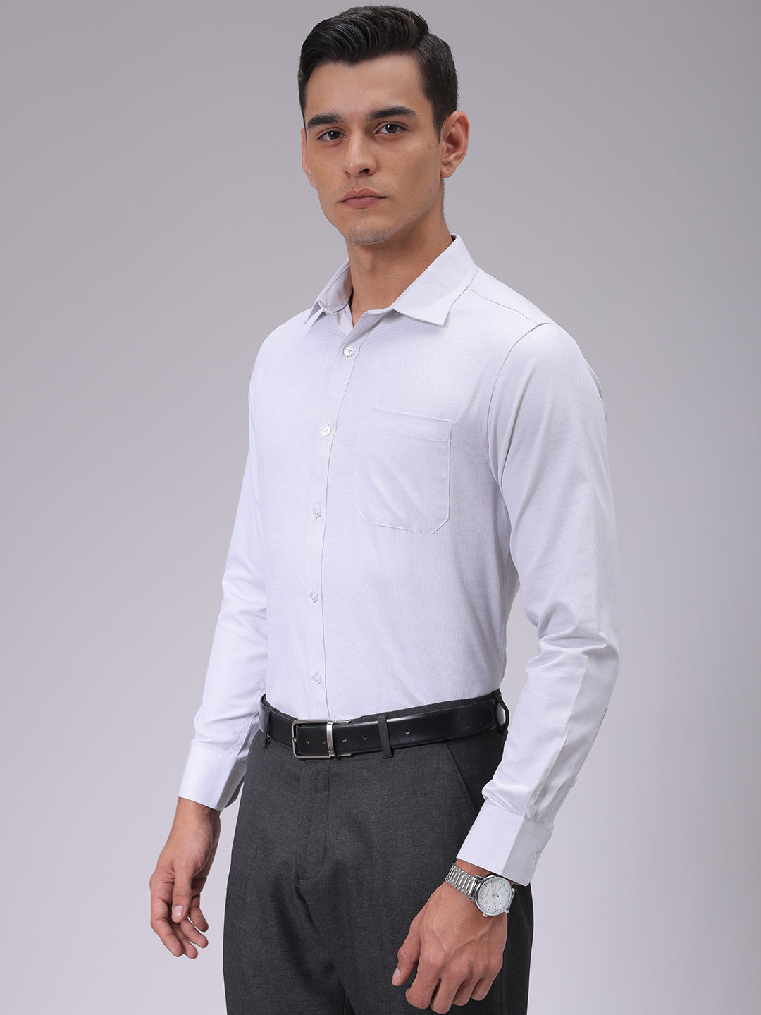 Luxe by TIGC Men's Grey Slim Fit Checked Formal Shirt - view 3