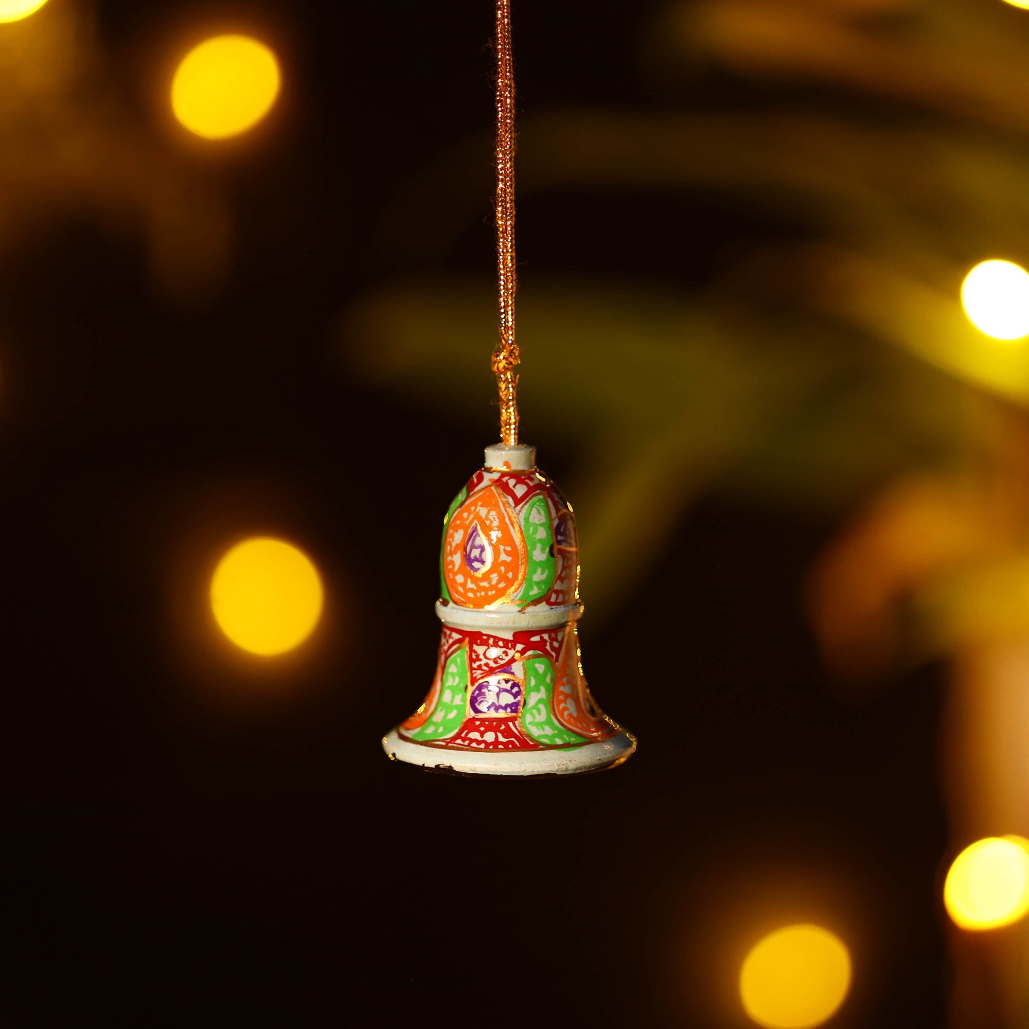 ZAHID HUSSAIN BHAT Bell - Kashmir Handpainted Wooden Christmas Ornament (2 Inches)