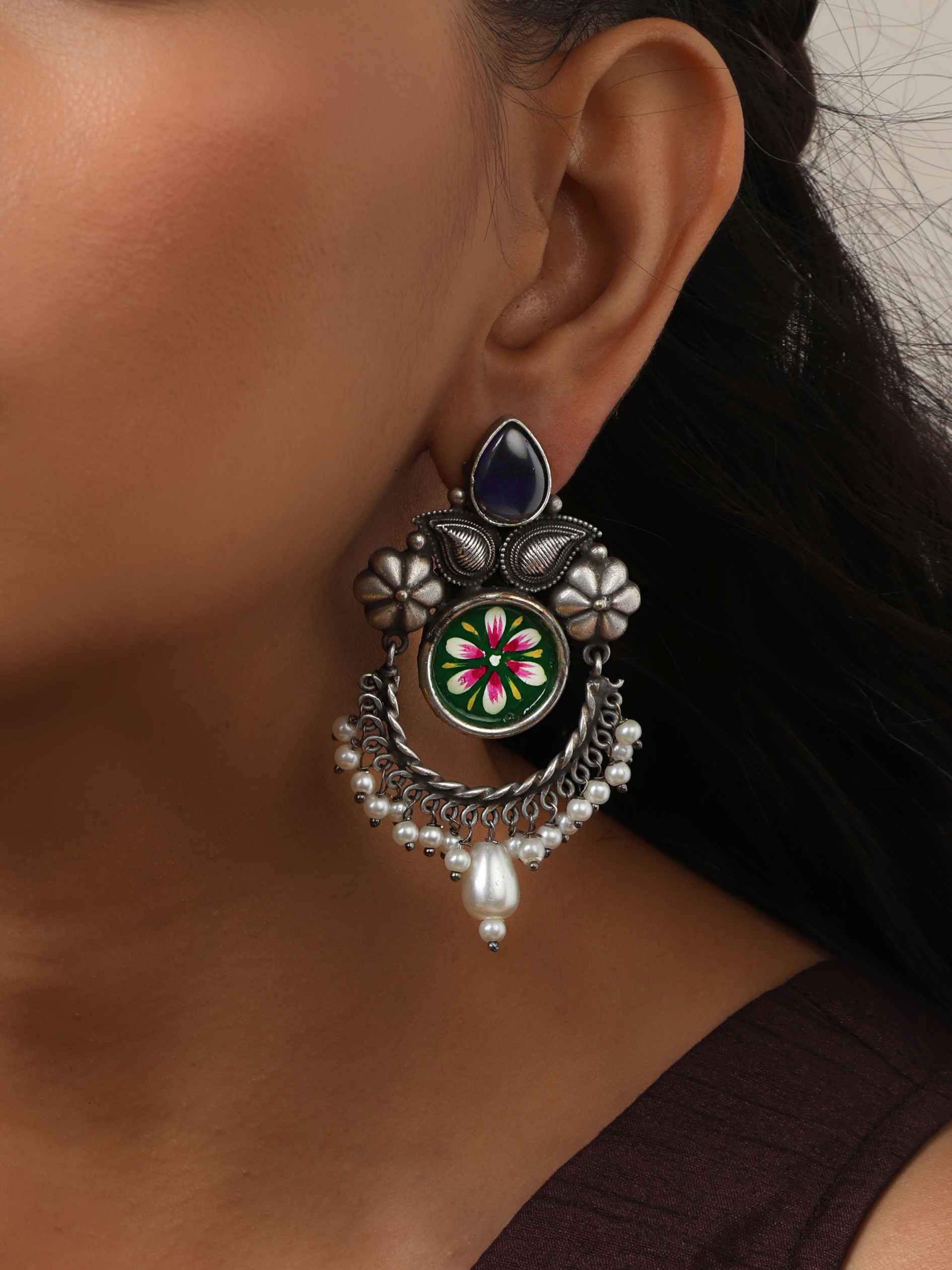 trueBrowns Silver Tone Handpainted Earrings - view 3