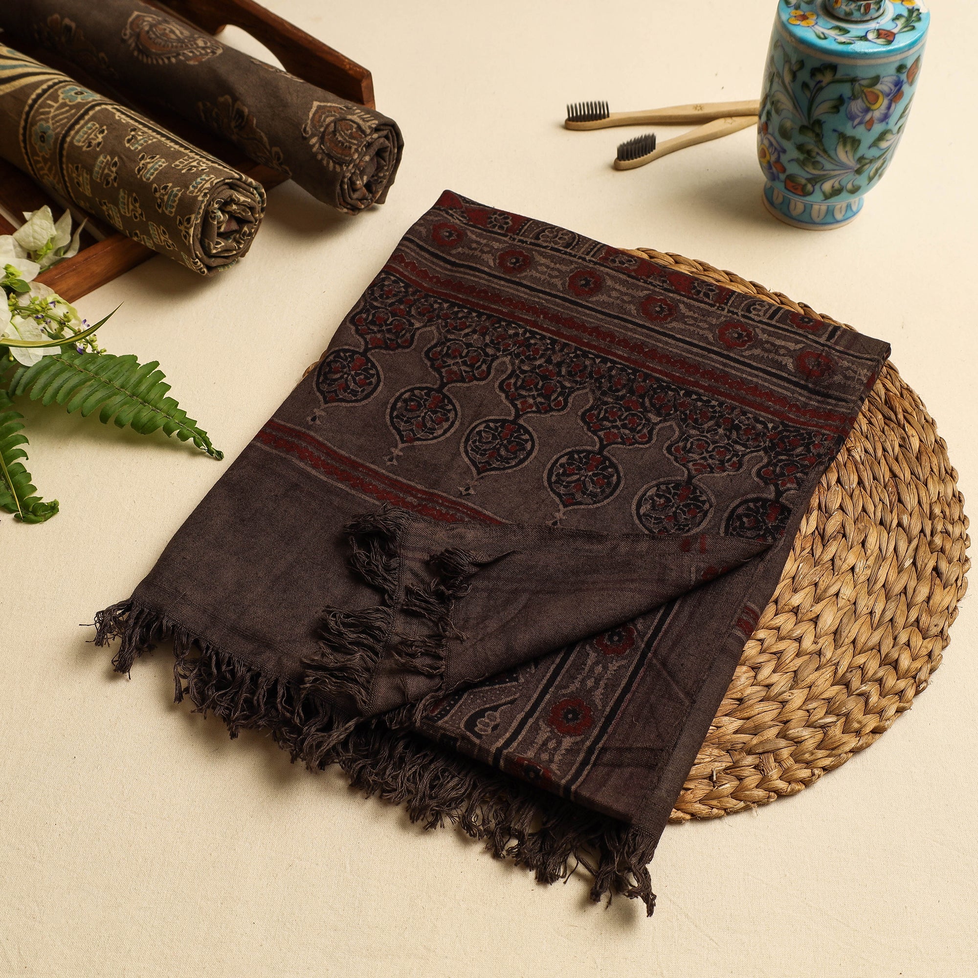 KACHCHH JI CHHAAP Brown - Block Print Cotton Ajrakh Handloom Towel