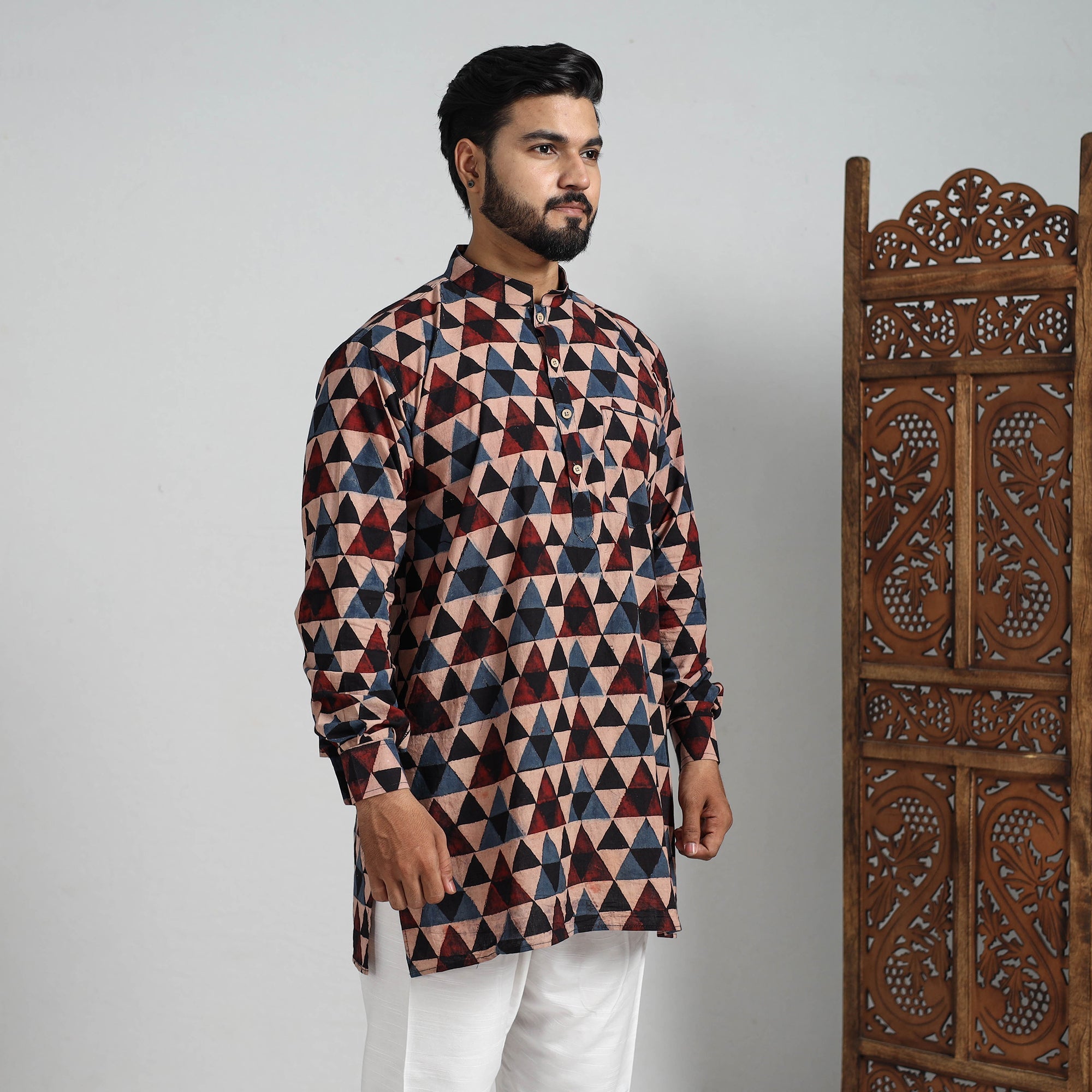 ITOKRI CASUALS Ajrakh Block Printed Cotton Men Short Kurta 07 - view 5