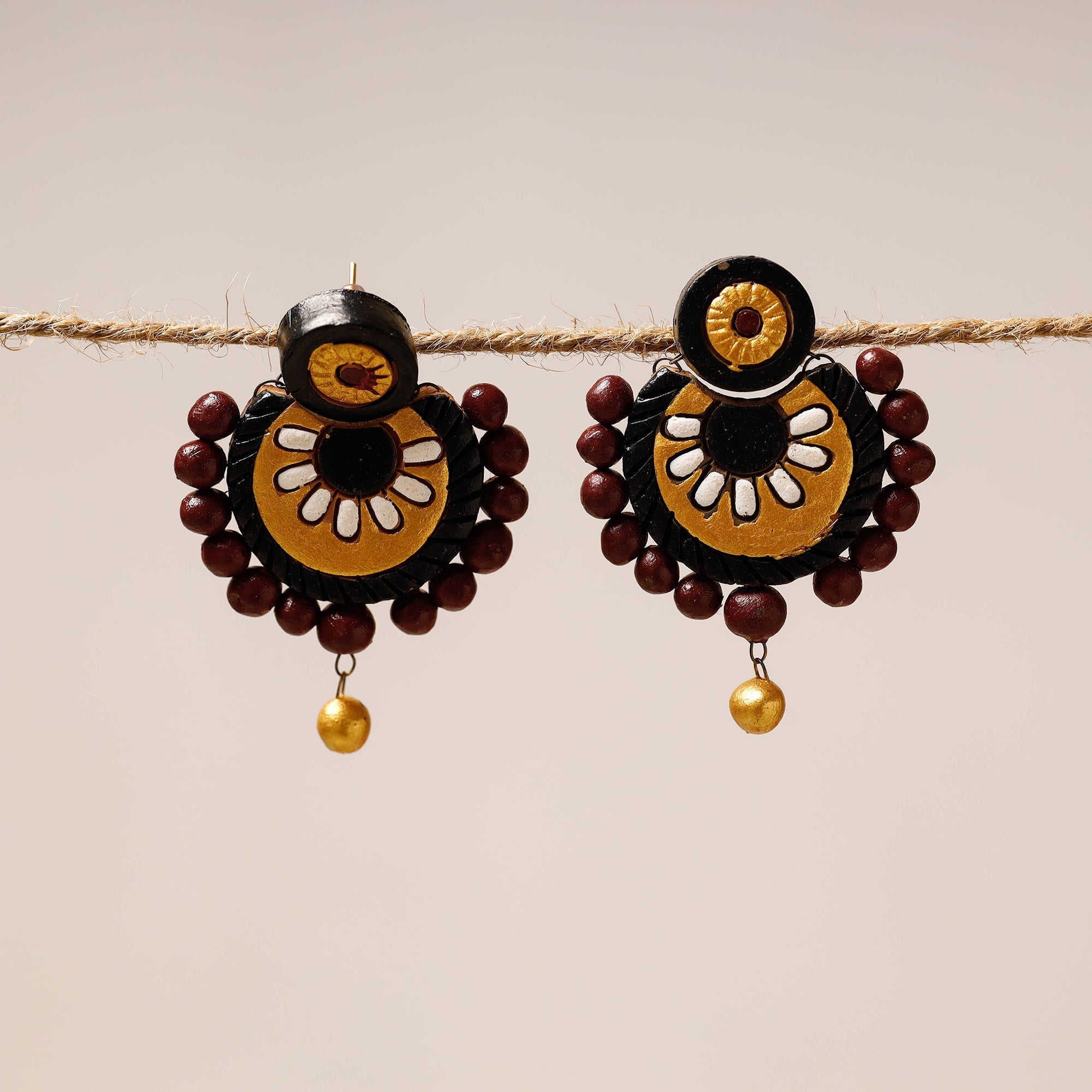 KHUSHBASH - HAPPY LOOM OF EAST Bishnupur Handpainted Stud Terracotta Earrings 21