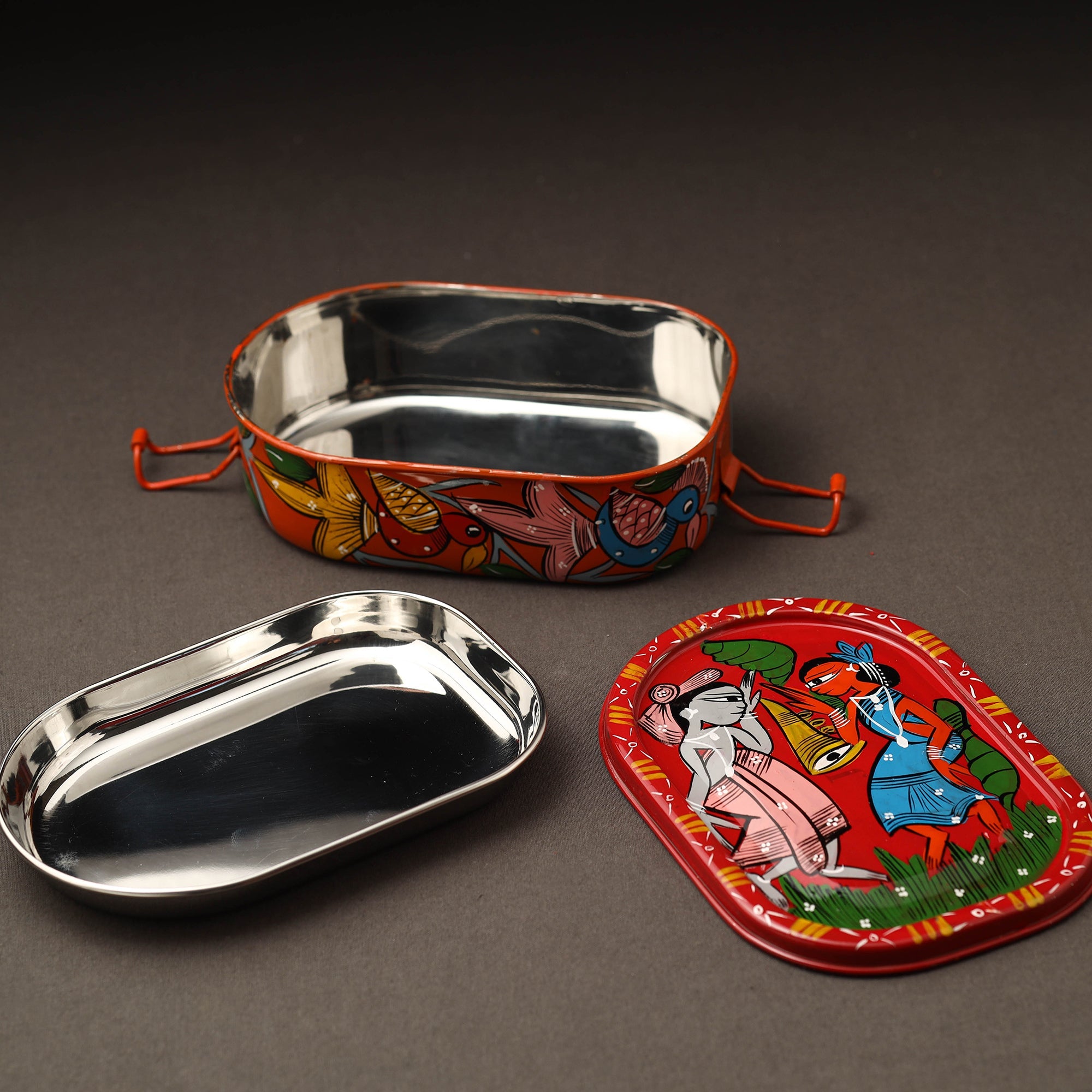 AAYAAS Bengal Patua Handpainted Stainless Steel Rectangle Lunch Box (6 x 4 in) - view 2