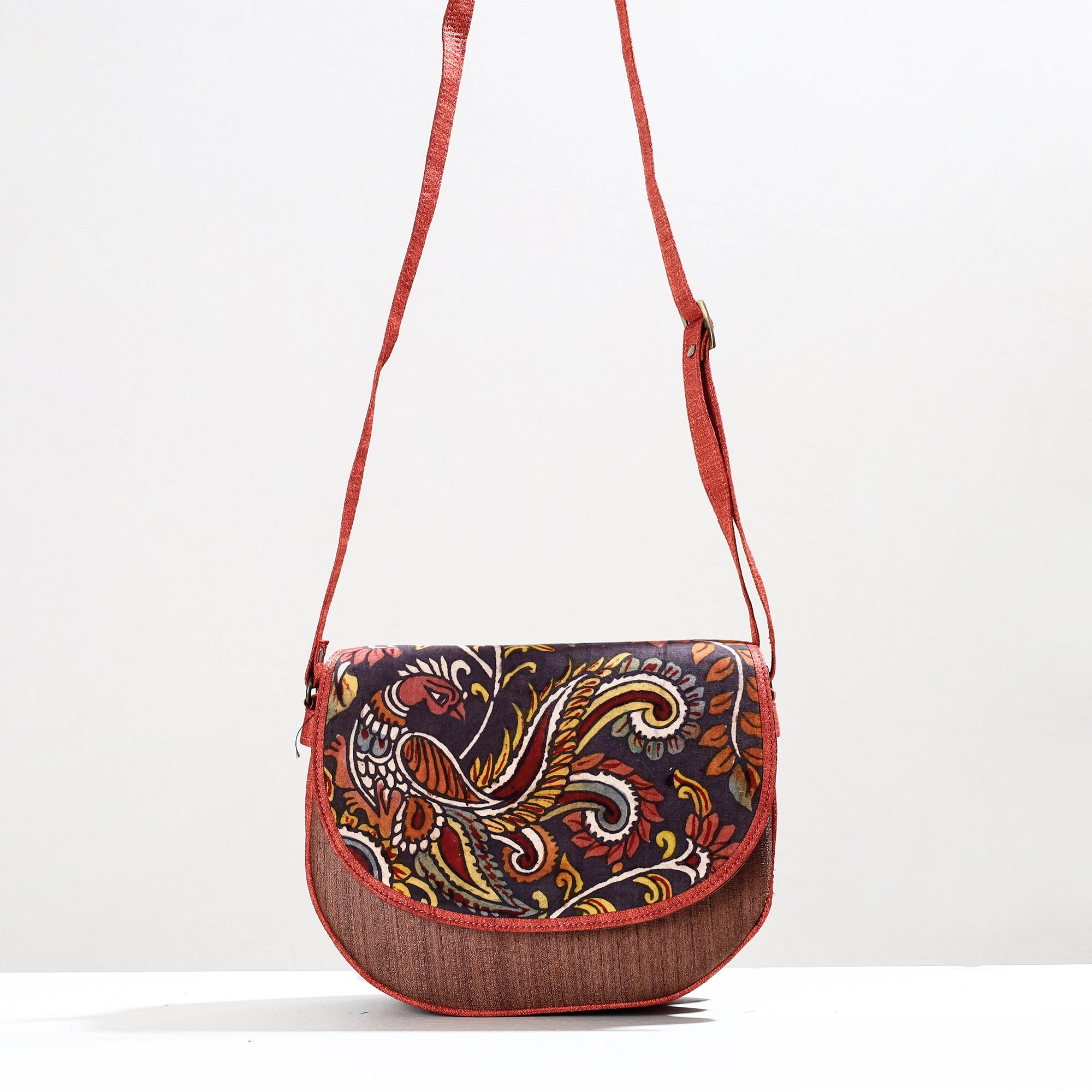 DWARAKA PLUS Brown - Handpainted Kalamkari Natural Dyed Ghicha Silk Sling Bag