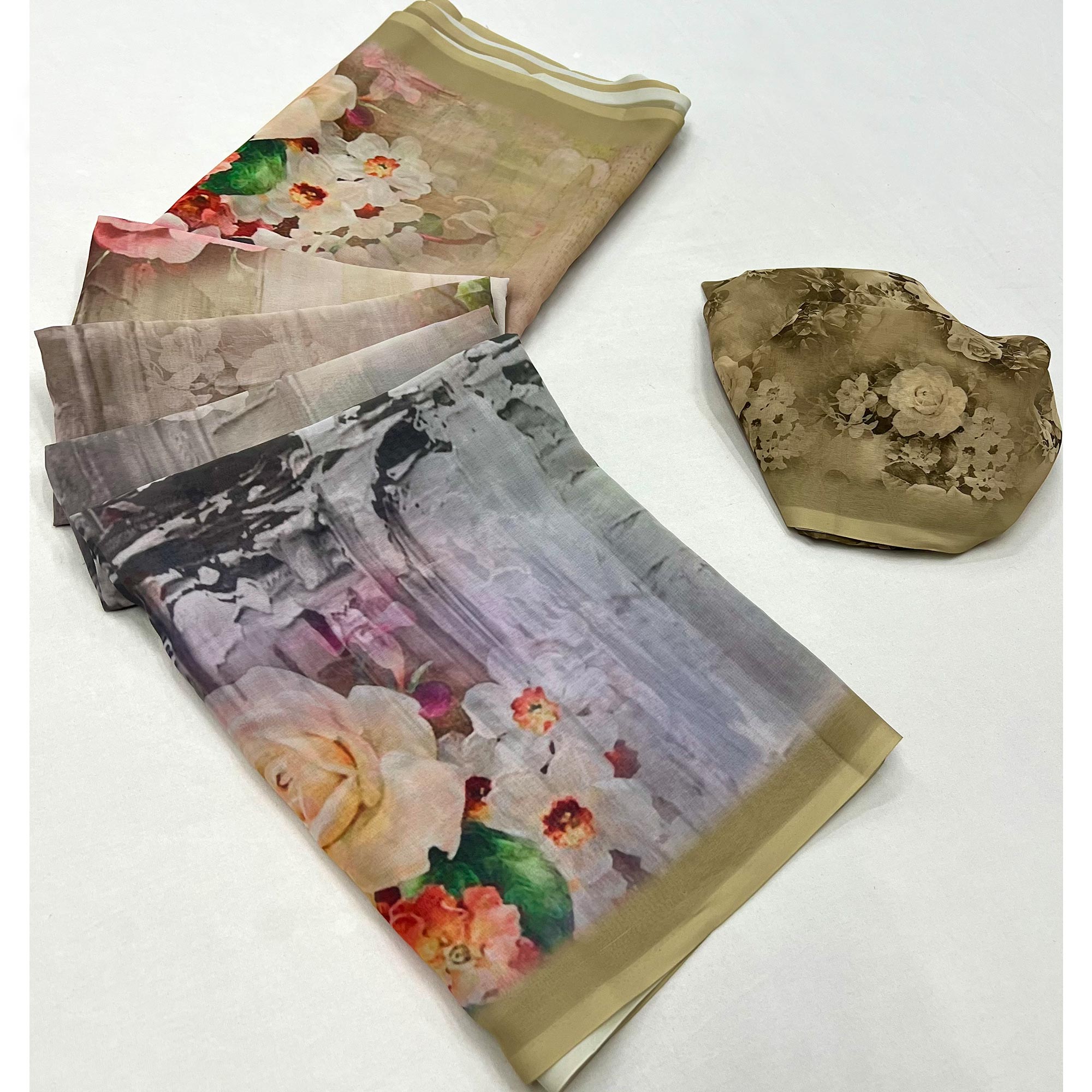 Peachmode Chikoo Digital Printed Georgette Saree - view 3
