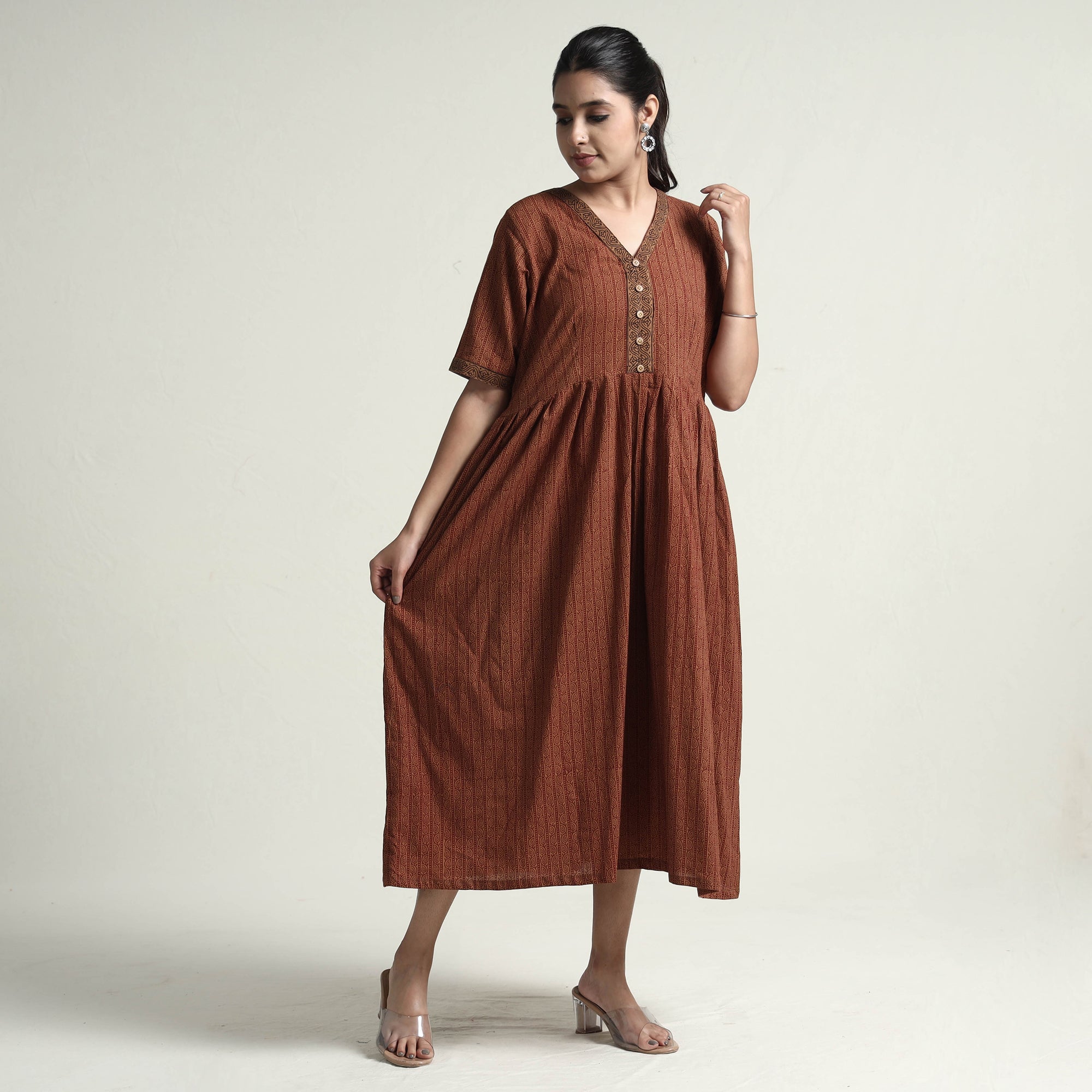 ITOKRI CASUALS Brown - Bagh Block Printed Cotton Dress - view 2