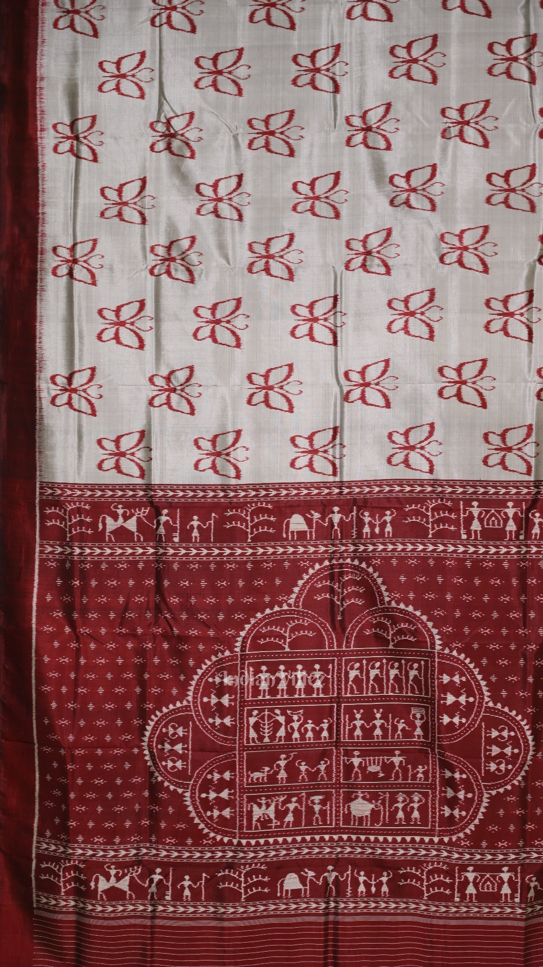 IndianVillèz Gray Maroon Butterfly Designer Contemporary Silk Saree - view 3