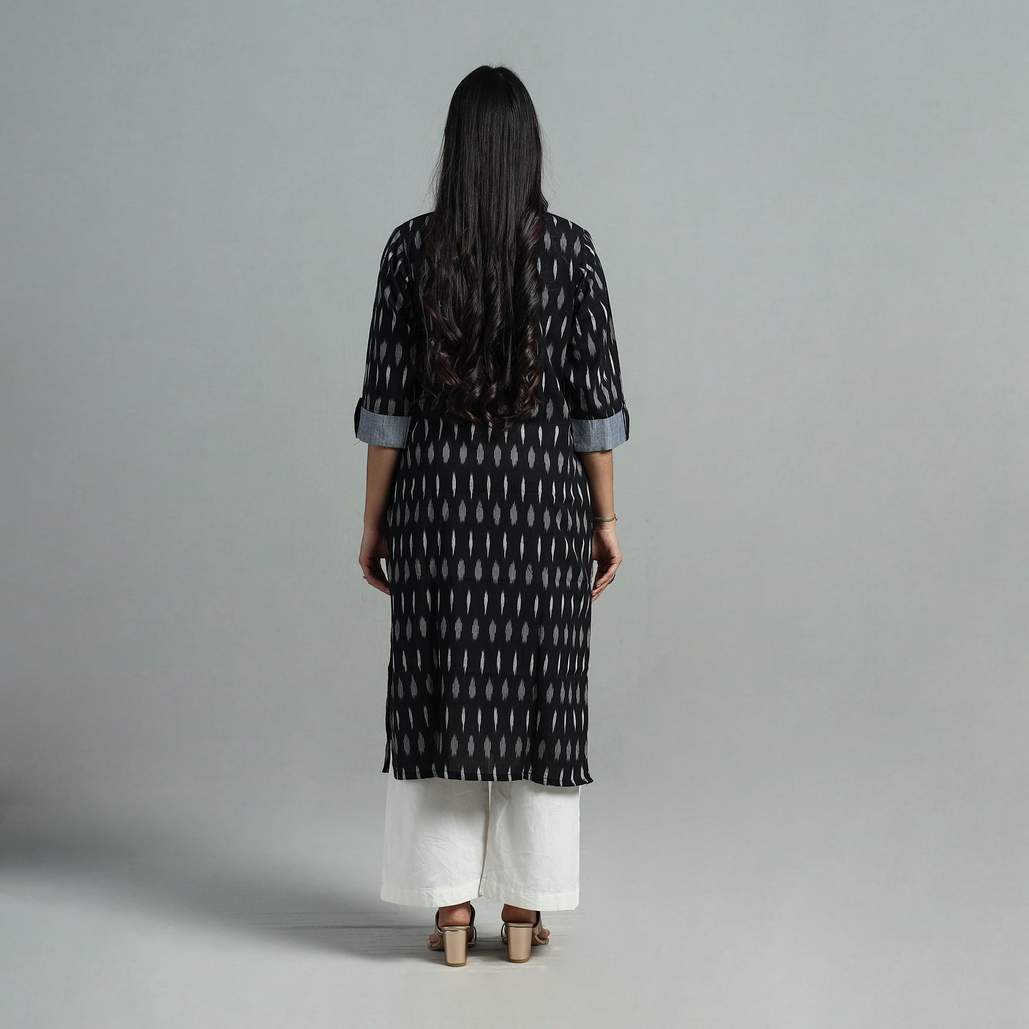 DARAM Black - Angrakha Cotton Straight Pochampally Ikat Kurta 09 - view 5