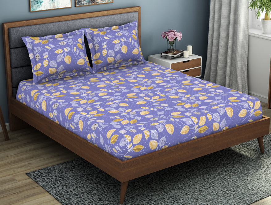 Spaces India Floral Blue Iris - Violet Polycotton King Size Bedsheet - Wonder Full By Welspun - view 2
