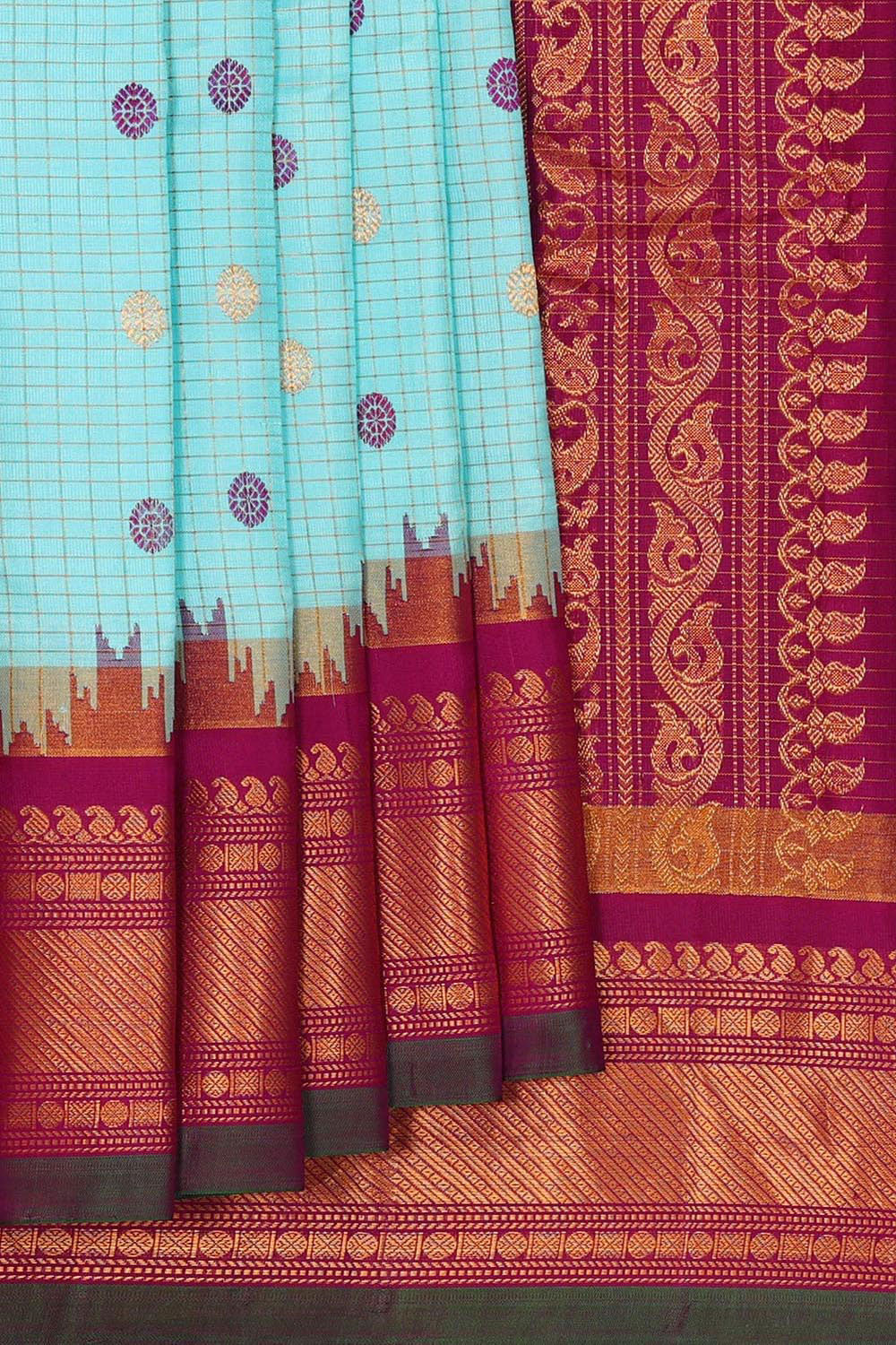 Kalanjali Gadwal Silk Light Blue Saree – Women's