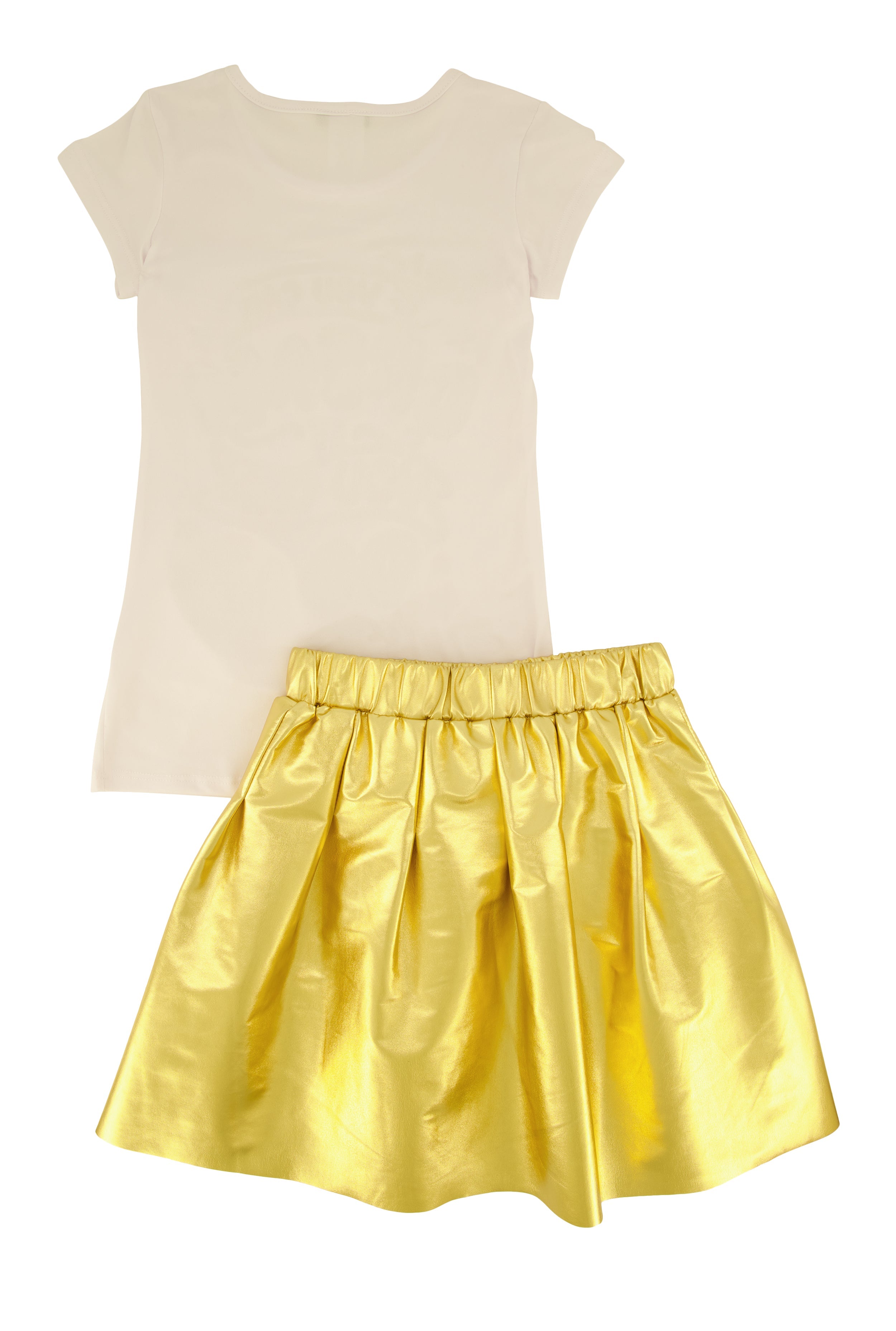Rainbow Shops Little Girls Rhinestone Graphic Top and Faux Leather Pleated Skort - view 2