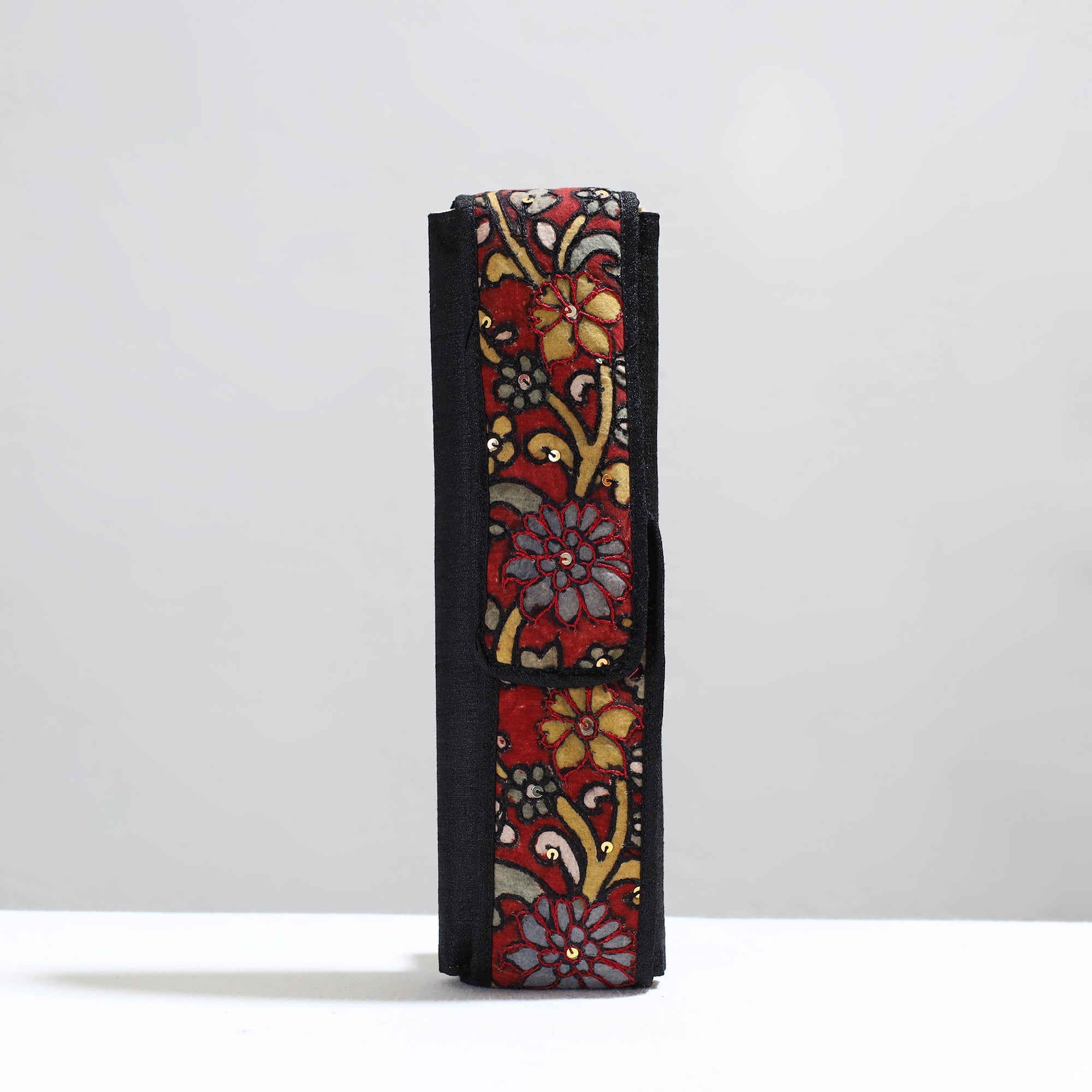 DWARAKA PLUS Black - Handpainted Kalamkari Natural Dyed Ghicha Silk Earrings Pouch 09