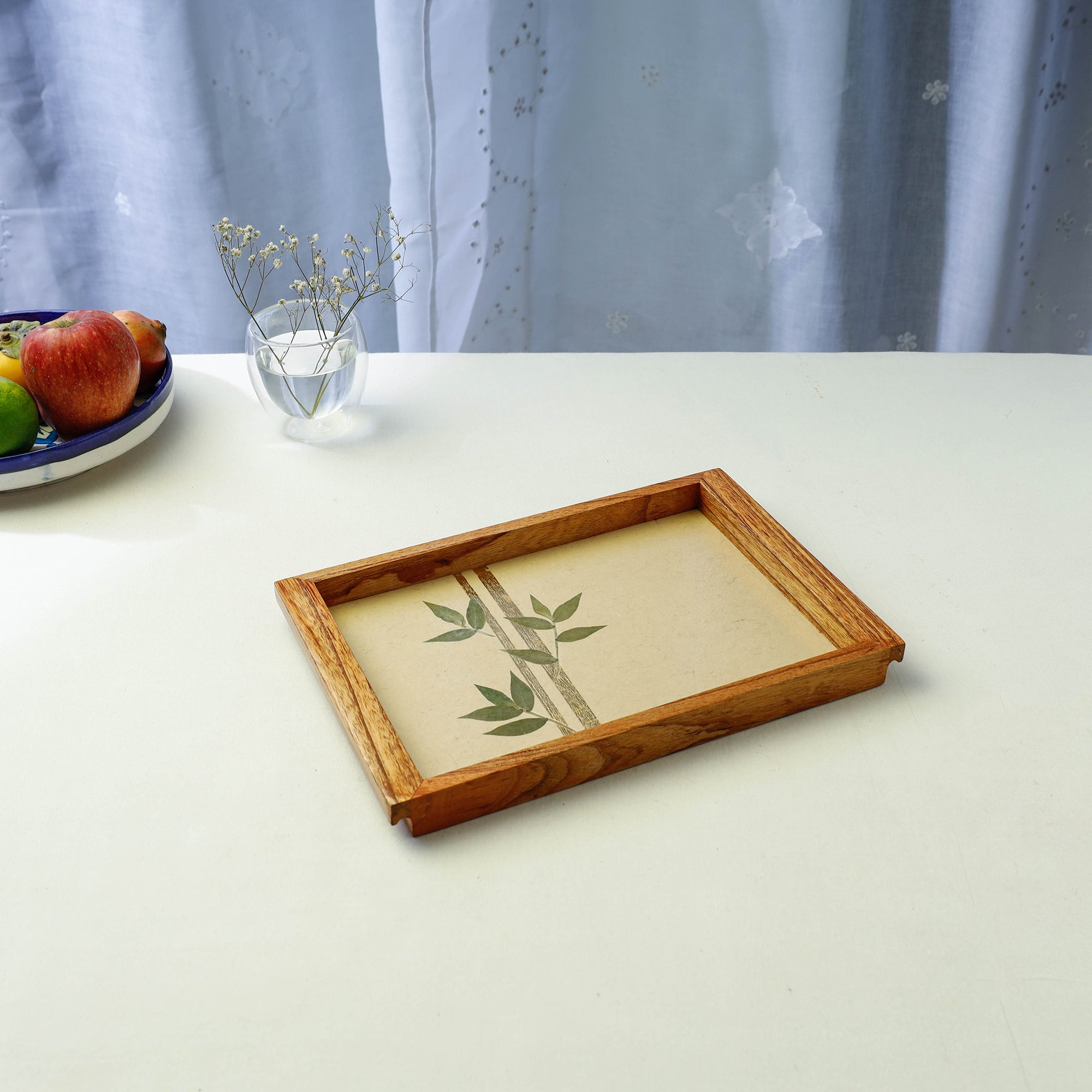 SHRADHANJALI - AN AUROVILLE UNIT Beige - Bamboo Art Work Wooden Tray (12 x 8 x 1 in)