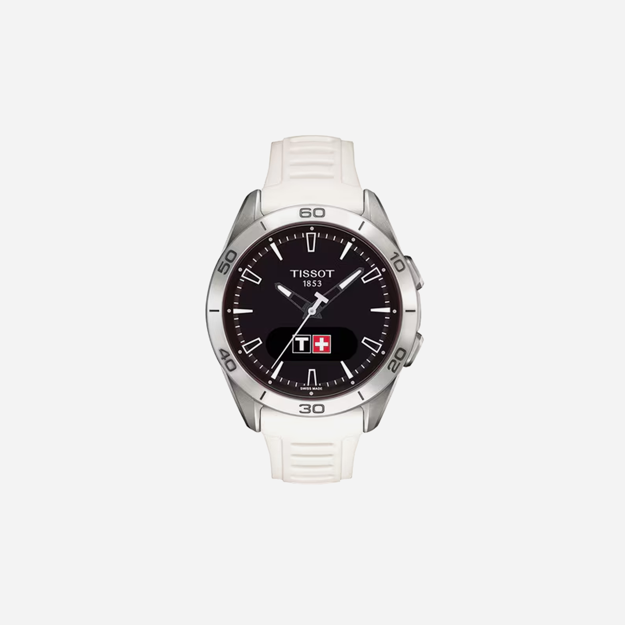 Tissot T-Touch Connect Sport Black Dial 43.75mm White Silicone Strap Watch