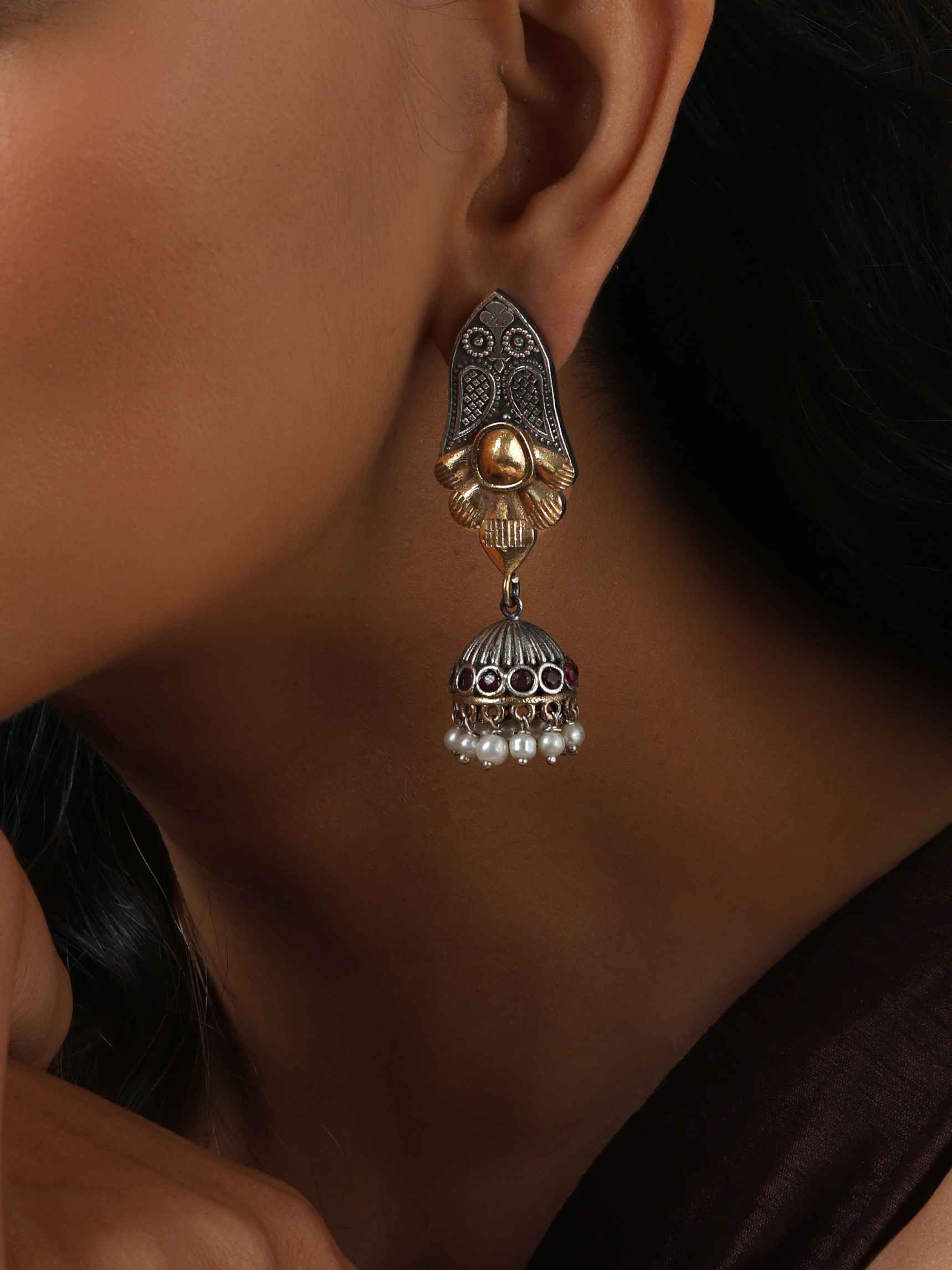 trueBrowns Silver Gold Tone Jhumka Earrings - view 2