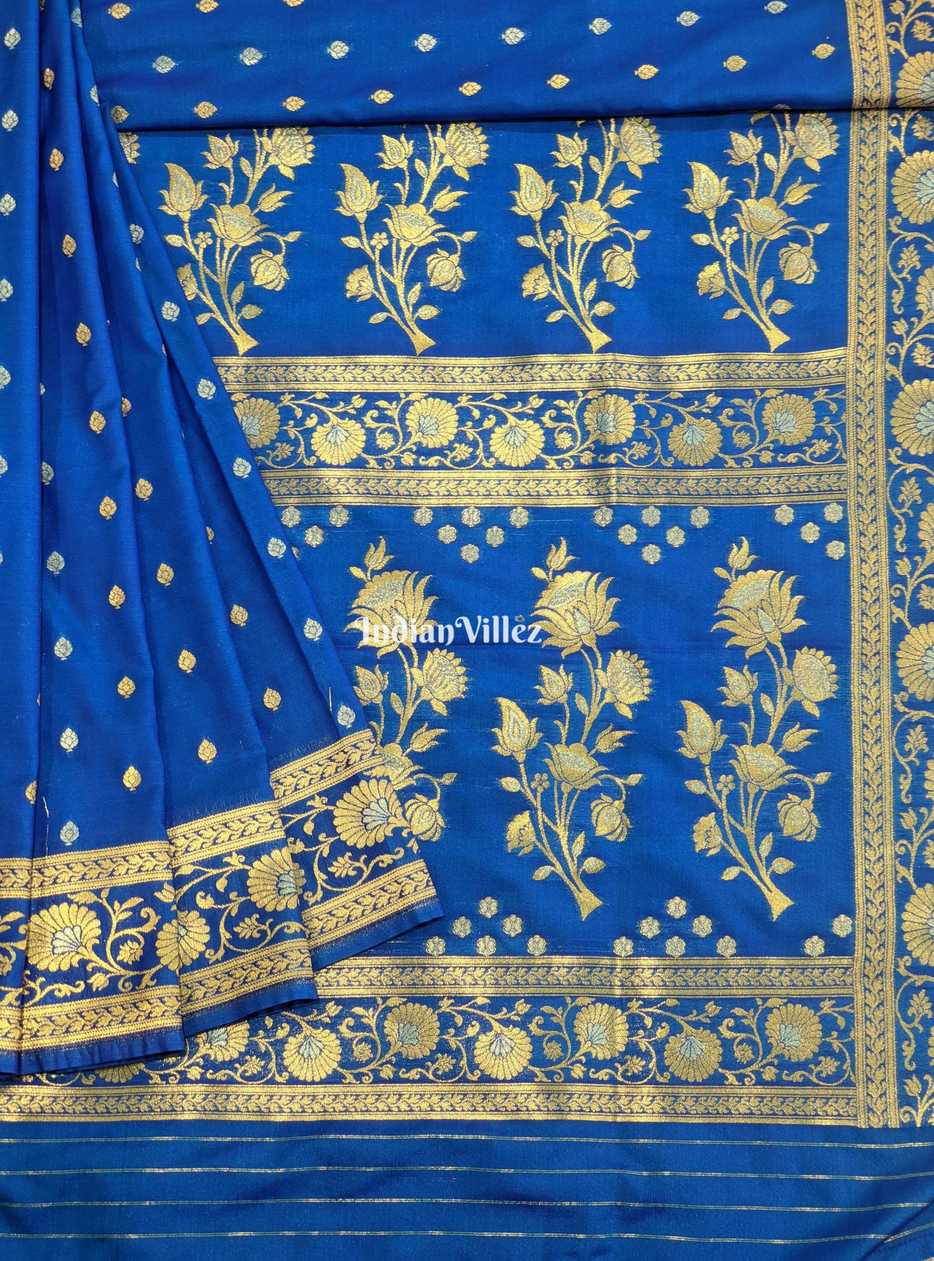 IndianVillèz Blue Banarasi Katan Saree with Buta Design Work
