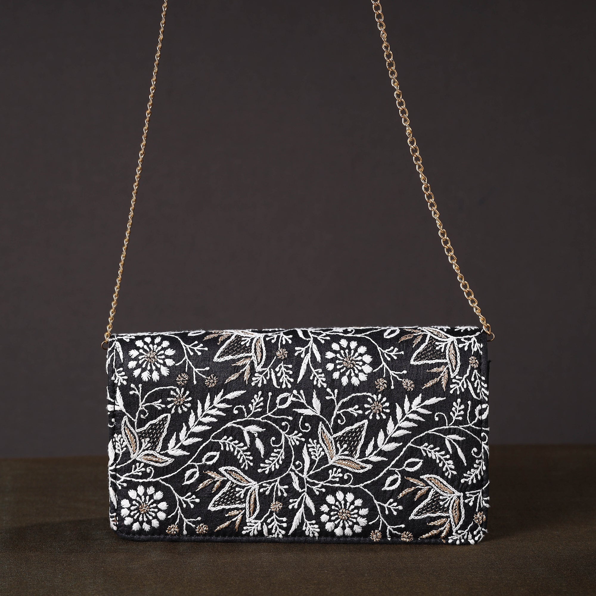 LAVANGG Black - Chikankari Hand Embroidery Tussar Silk Clutch / Sling Bag 09 - view 4