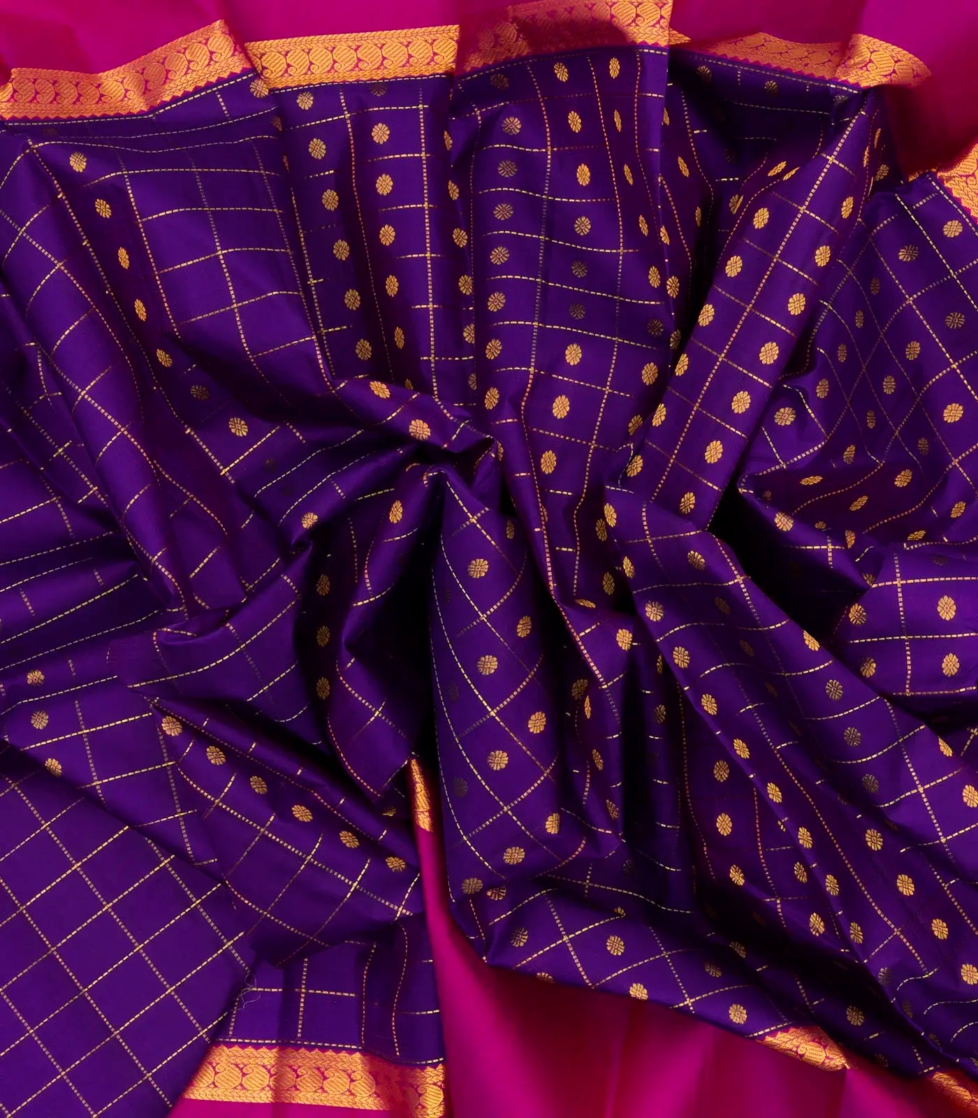 RmKV Purple Handloom Kanchipuram Korvai Silk Saree With Checks - view 3