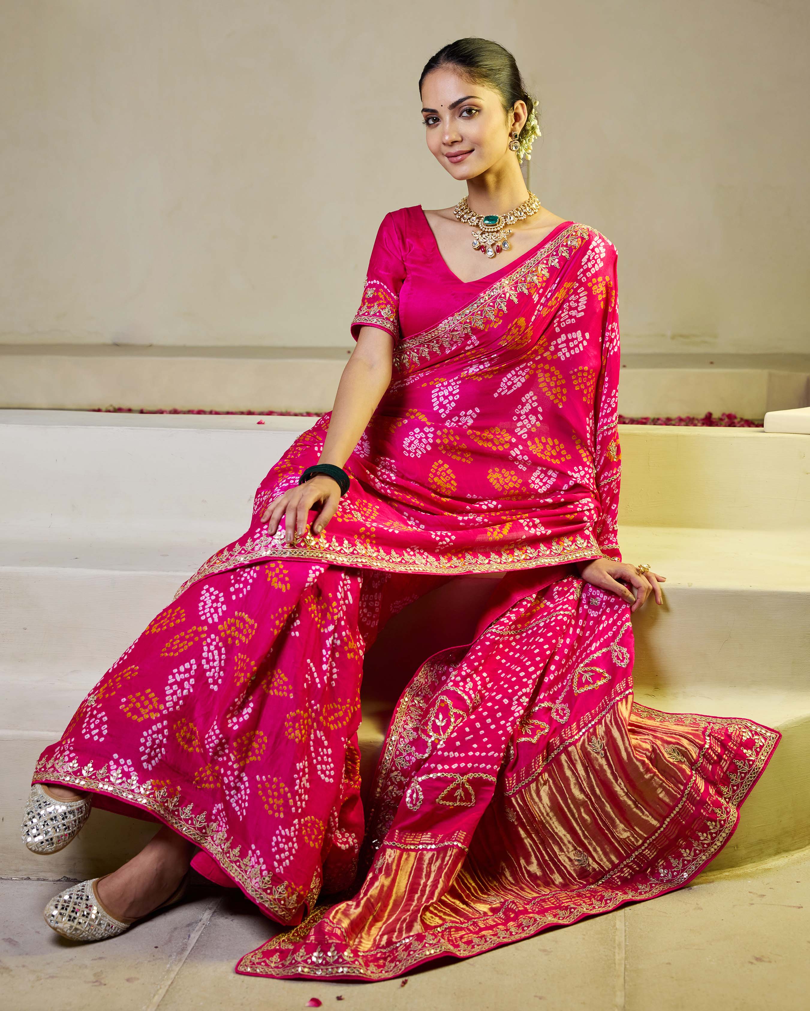 Aachho Rangoli Pink Silk Bandhani Saree – Women's - view 2