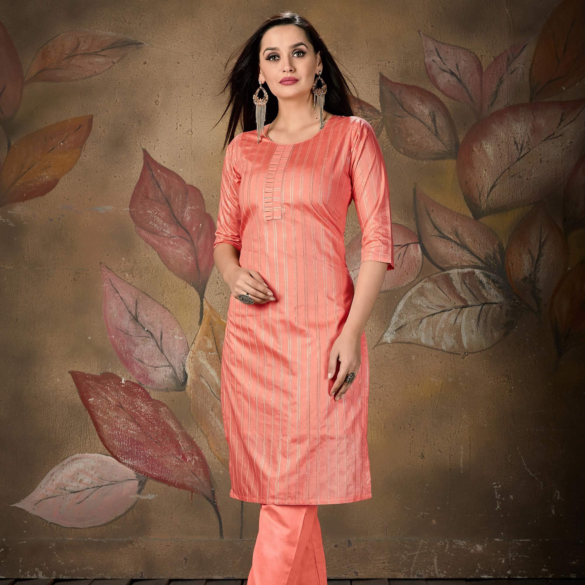 Peachmode Seller Impressive Peach Colored Casual Wear Printed Cotton Kurti