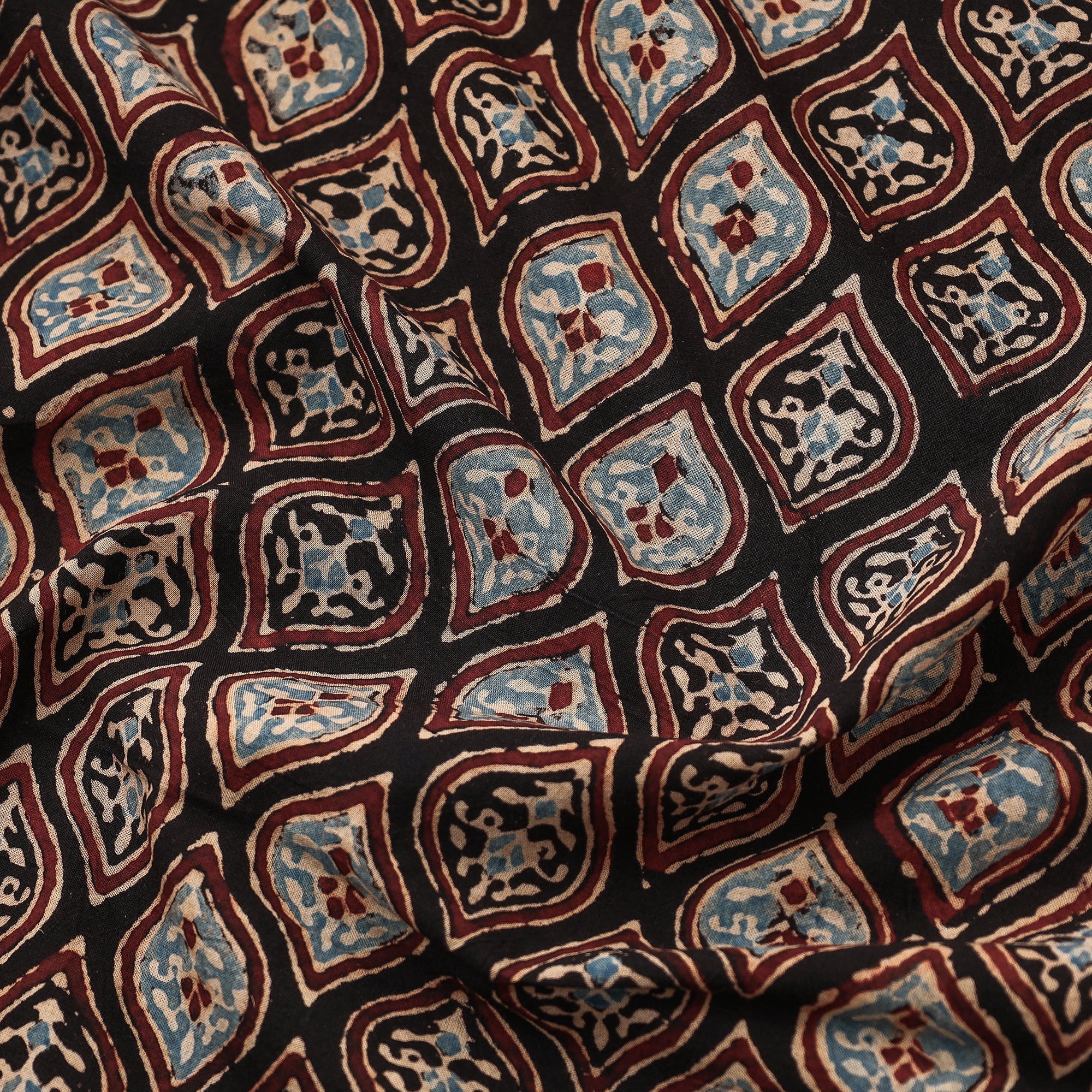 AJRAKH BY JABBAR KHATRI Black - Leaf Butta Ajrakh Hand Block Printed Cotton Fabric - view 3