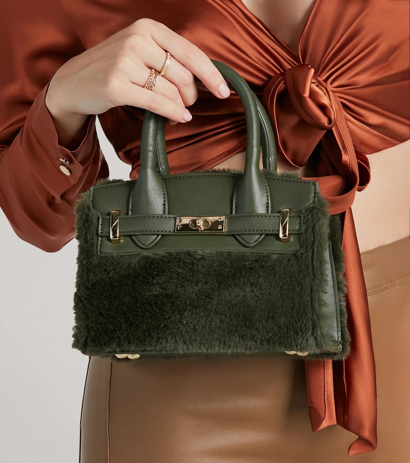 Windsor Plush Perfection Faux Fur Handbag – OLIVE