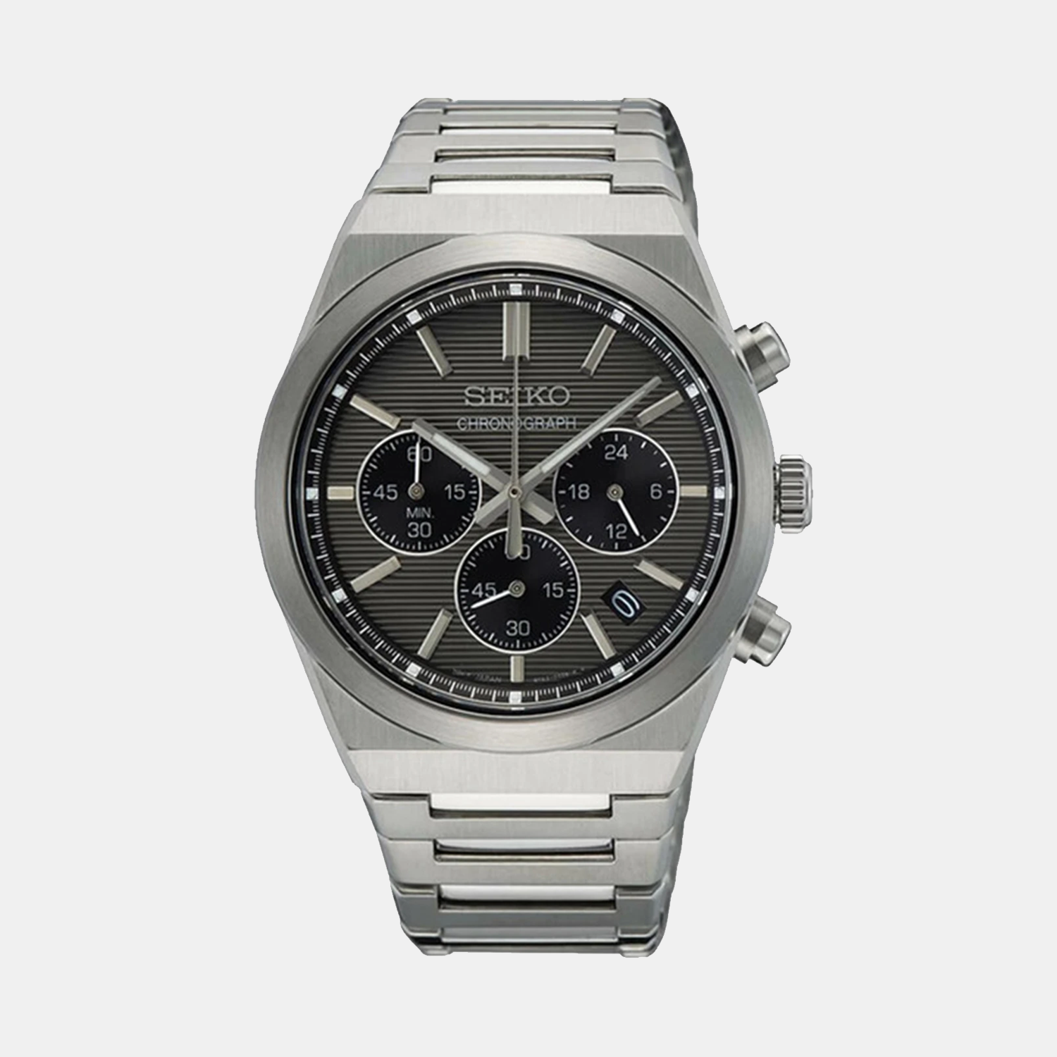 Seiko Dress Men Quartz Grey Dial Chronograph Stainless Steel Watch SSB455P1