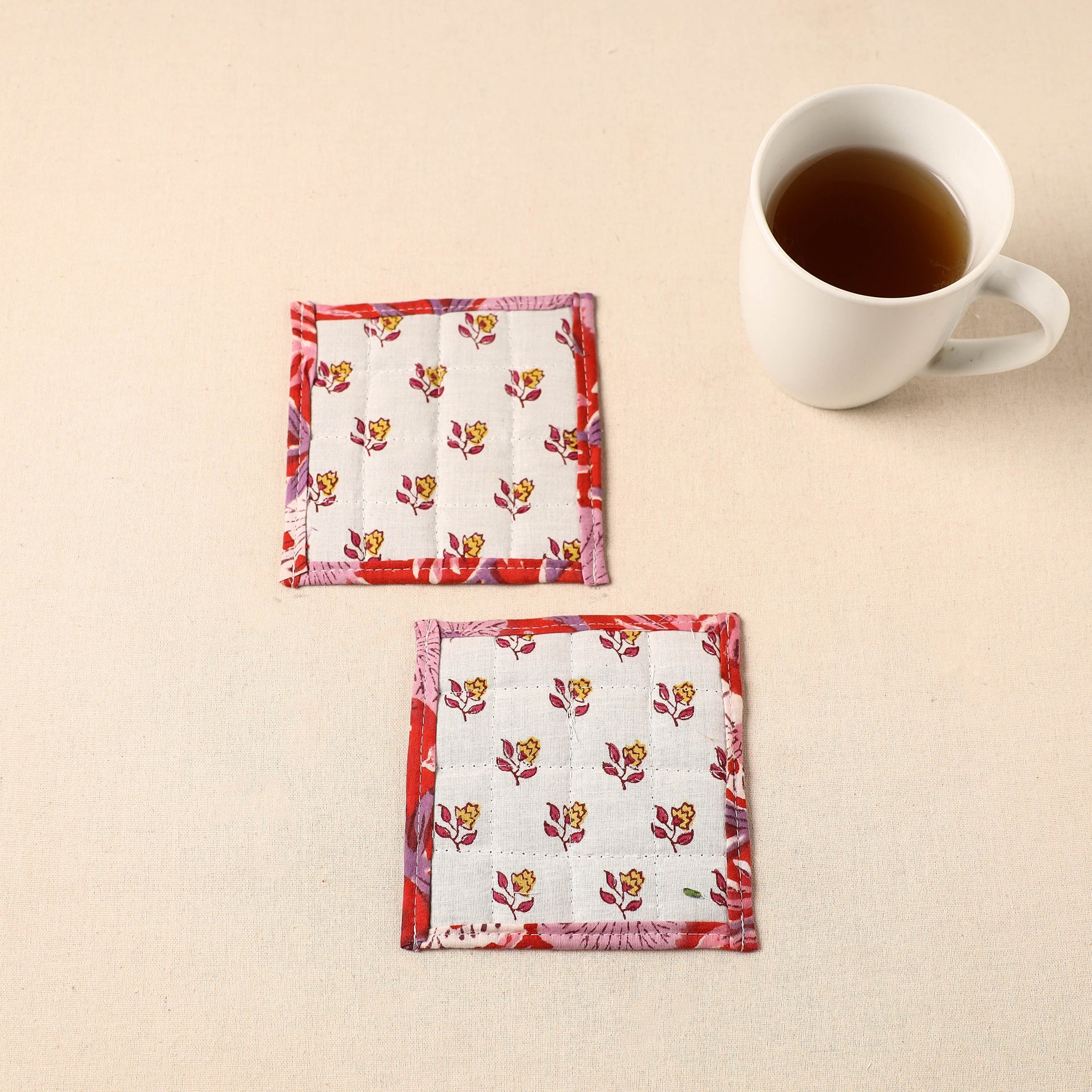 JALPARI Floral Print Cotton Quilted Coasters (Set of 2) 31
