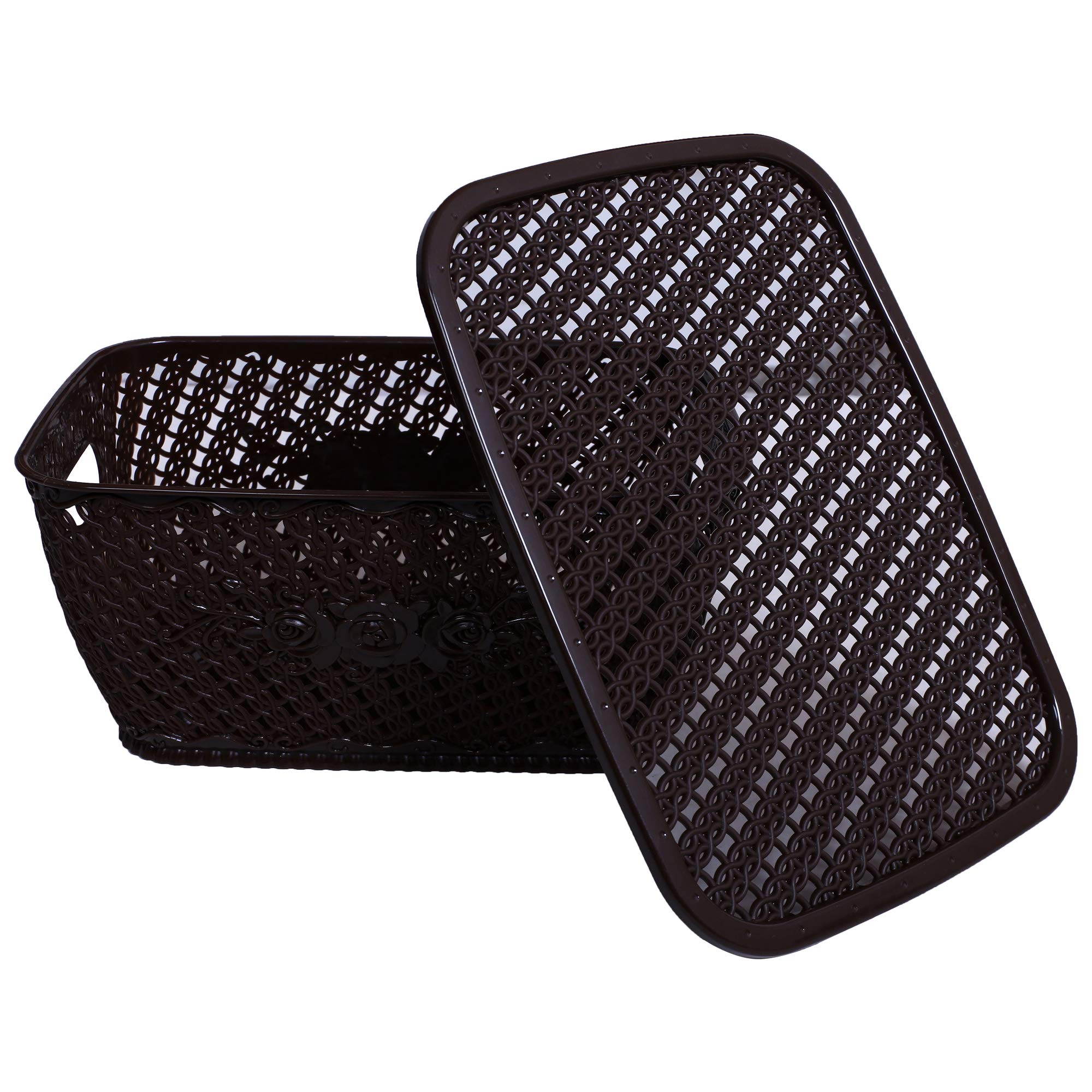 Kuber Industries Plastic 4 Pieces Small Size Multipurpose Solitaire Storage Basket for Kitchen, Office, Bedroom, Bath Room with Lid (Brown & Cream) CT - view 6