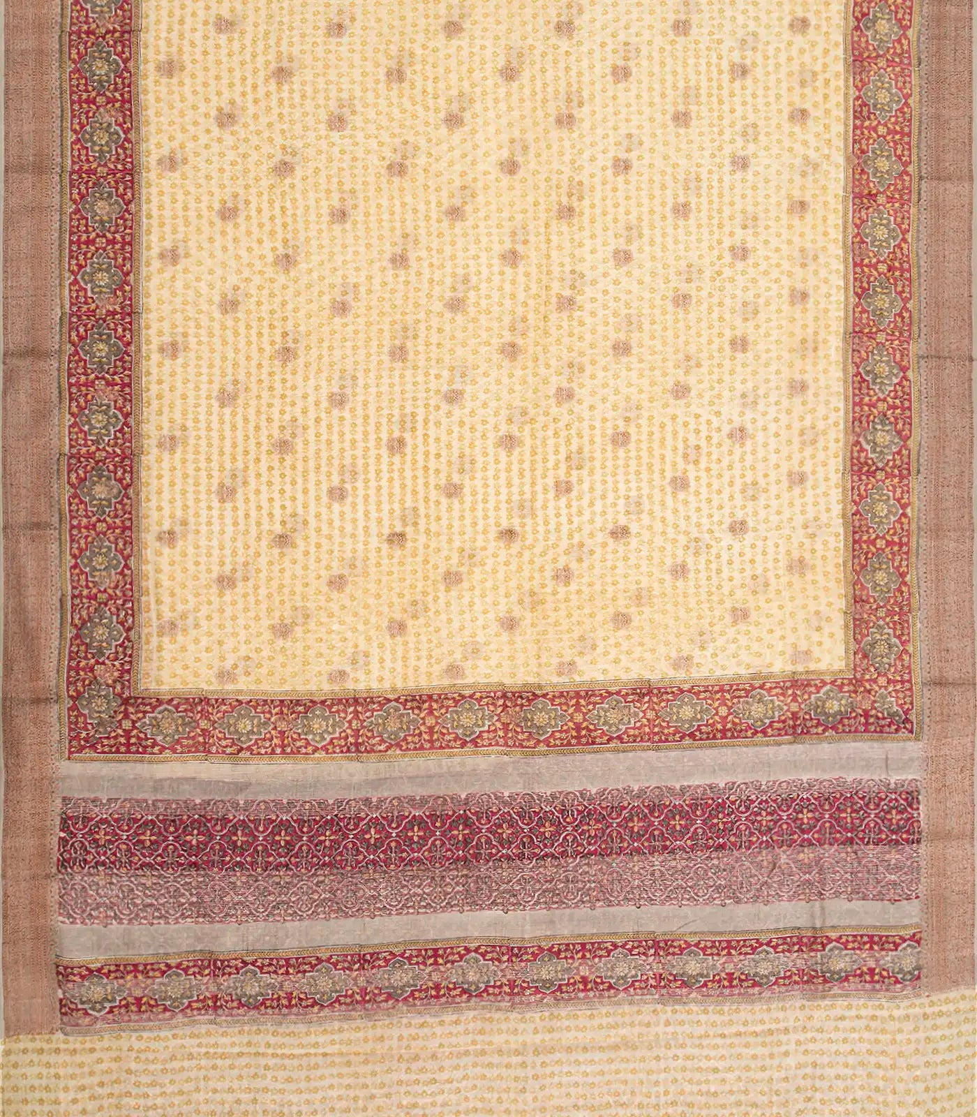 RmKV Cream Chanderi Cotton Saree Printed With Floral Motifs & Buttas-Cream - view 2