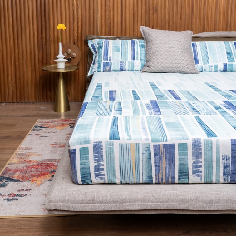 Urban Space -Home Furnishing Store 220 TC 100% Cotton printed double bedsheet - Skyscrapper Blue