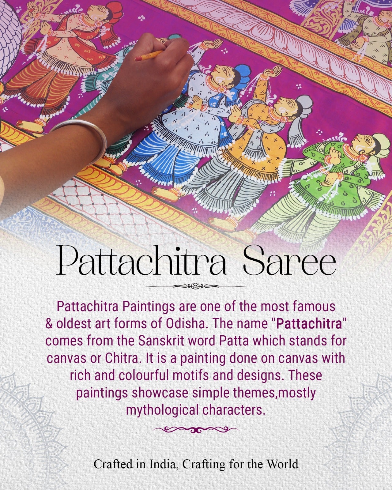 IndianVillèz Azure Blue Radha Krishna Hand-Painted Pattachitra Art Silk Saree - view 5