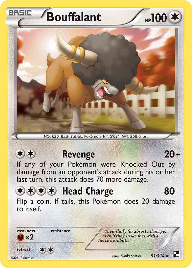 Rare bw1-91 reverse – Pokémon Bouffalant - 91/114 - Rare [bw1-91] [Reverse Holo]