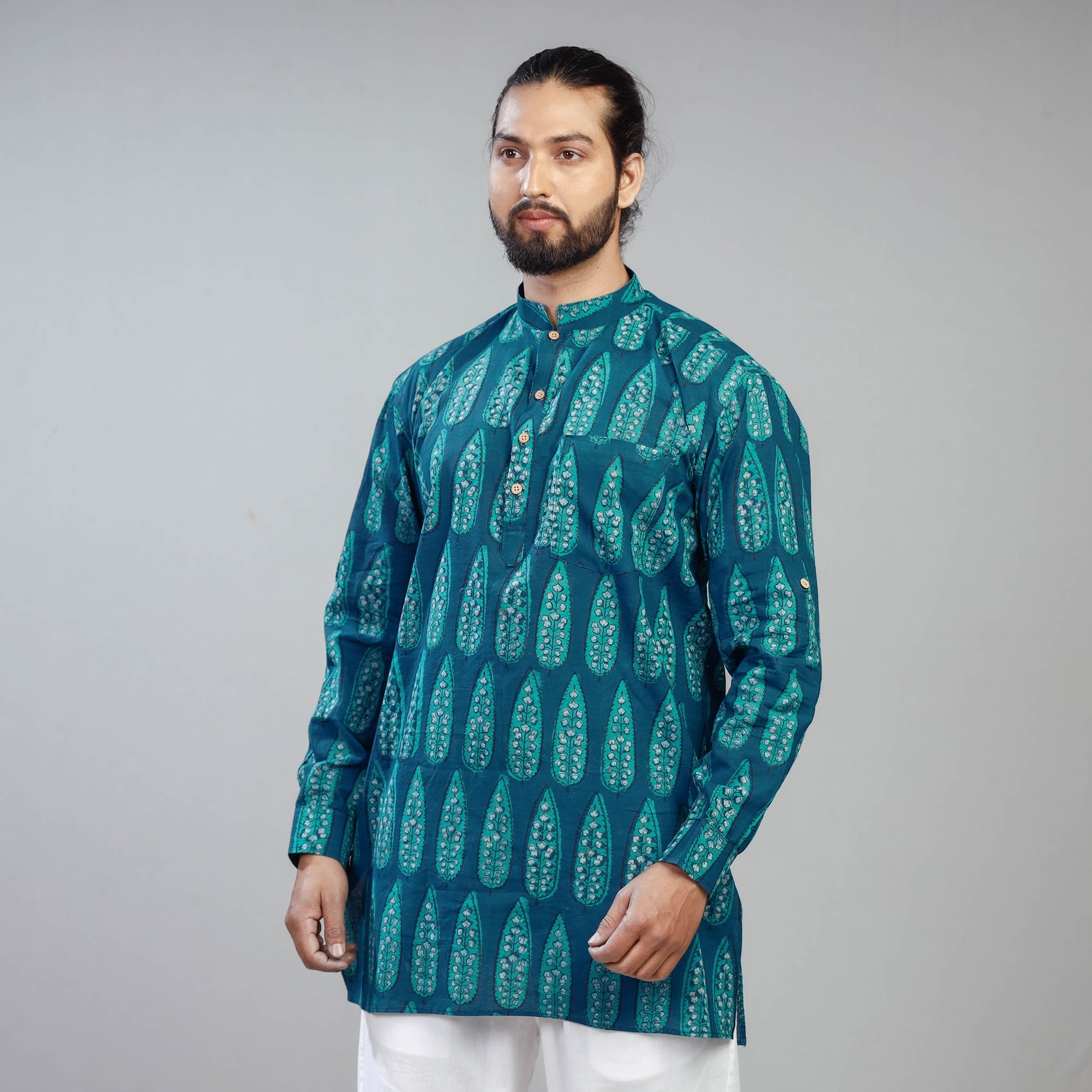 ITOKRI CASUALS Blue - Akola Block Printed Cotton Men Short Kurta - view 2